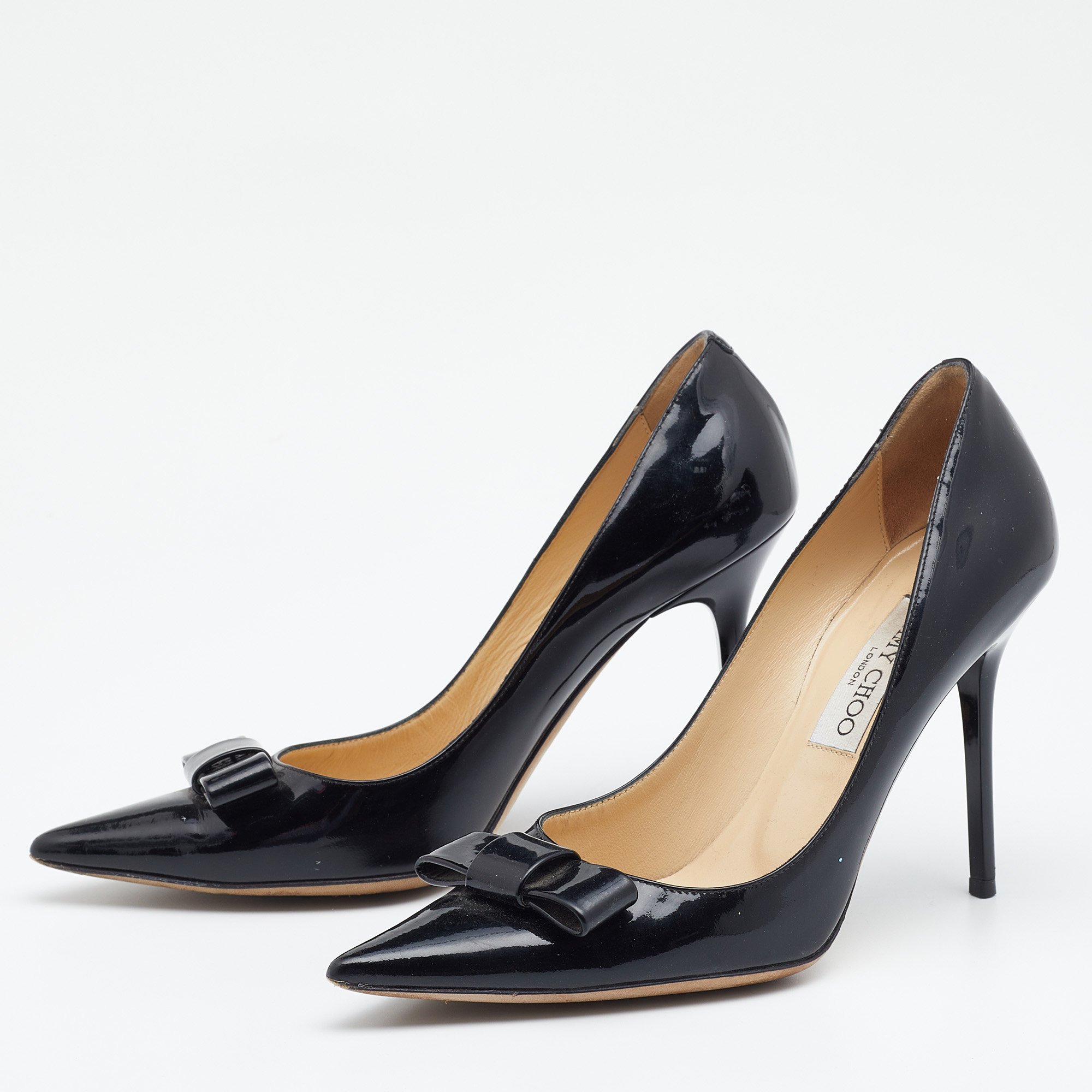 

Jimmy Choo Black Patent Leather Madeeha Pointed-Toe Bow Pumps Size
