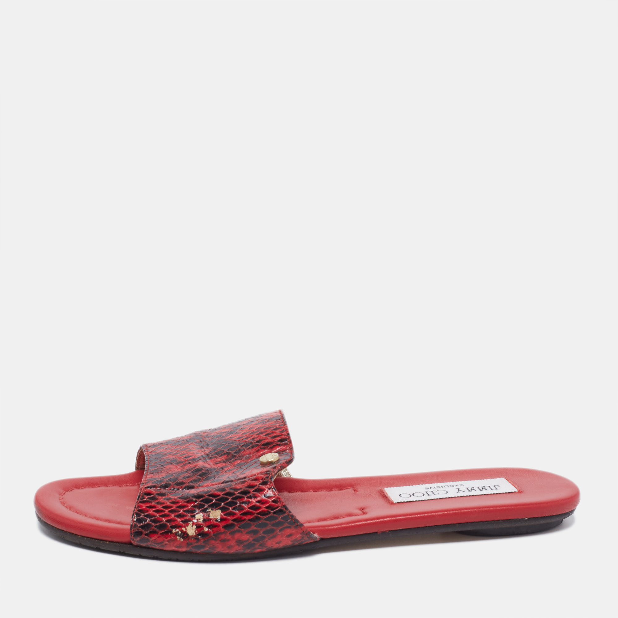 

Jimmy Choo Red/Black Python Leather Nanda Flat Slides Size