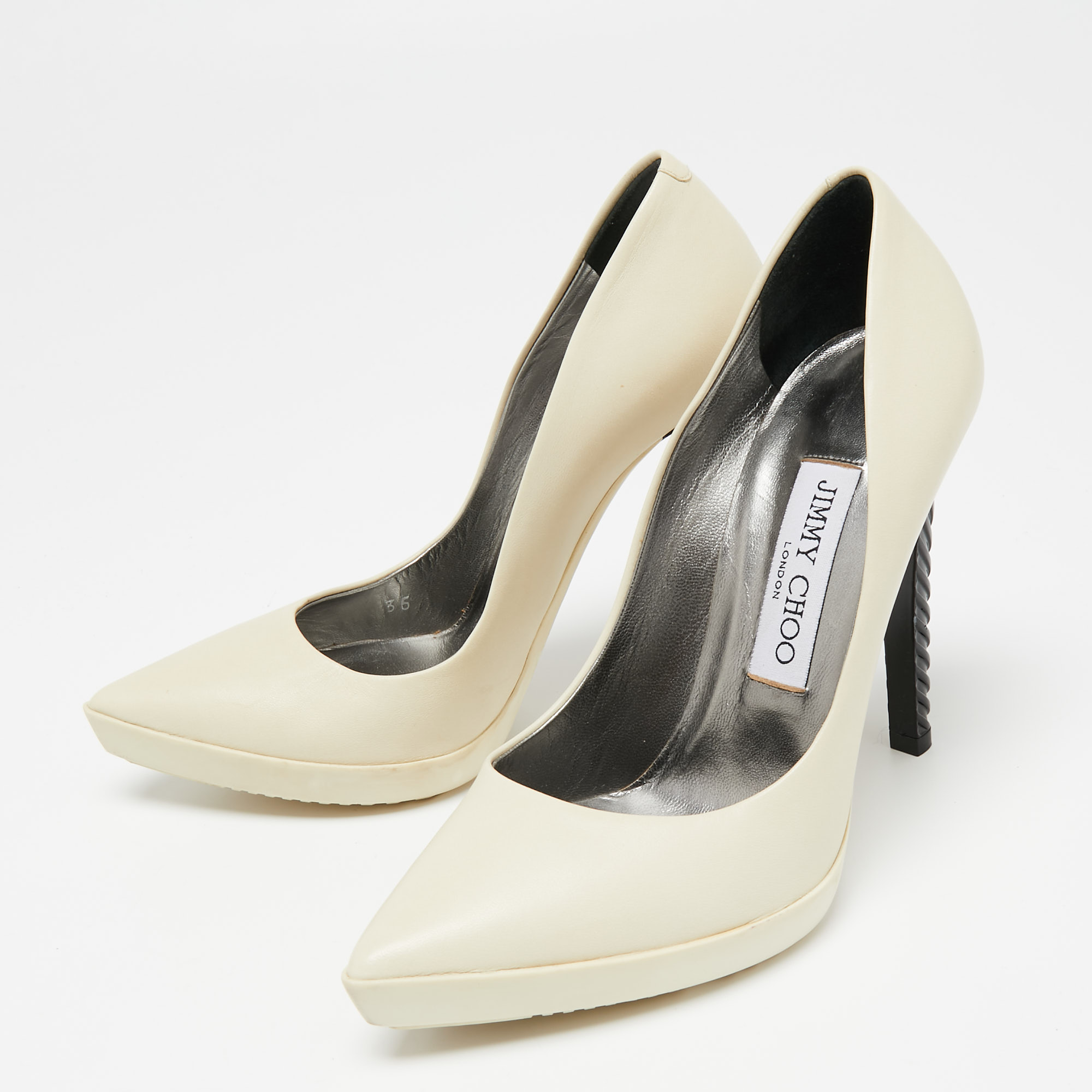 

Jimmy Choo Off White Leather Pointed Toe Platform Pumps Size