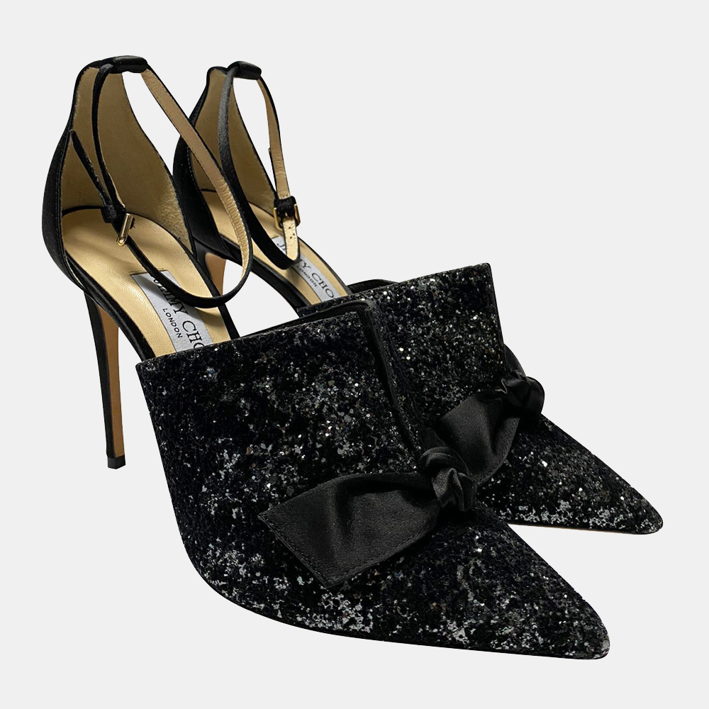 

Jimmy Choo Black Glitter Bow Pumps Size EU