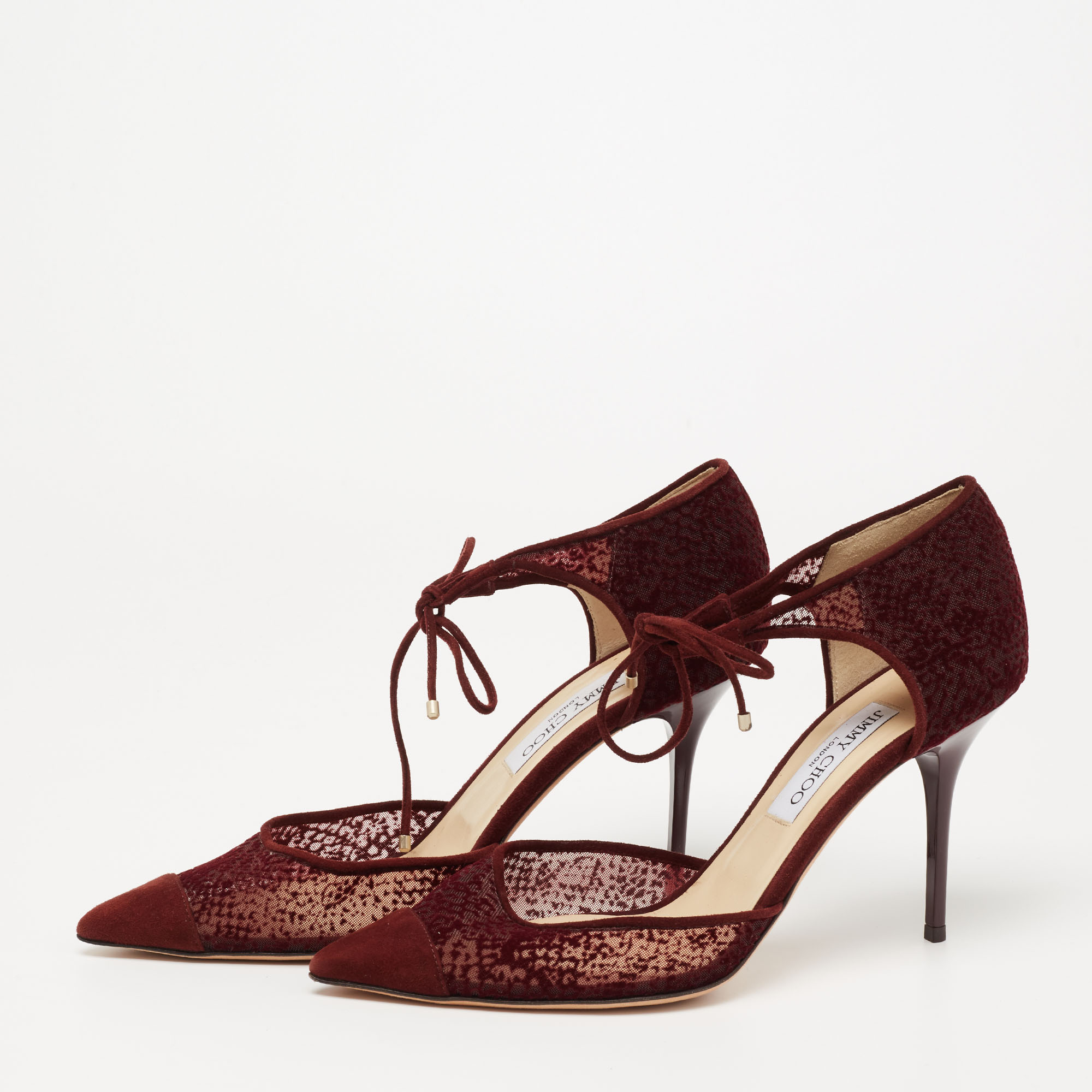 

Jimmy Choo Burgundy Velvet, Mesh and Suede Vince Ankle Tie Sandals Size