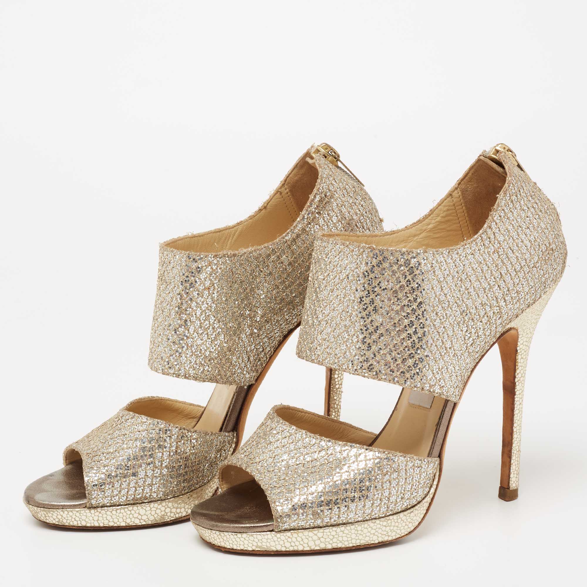 

Jimmy Choo Gold/Silver Glitter Private Sandals Size