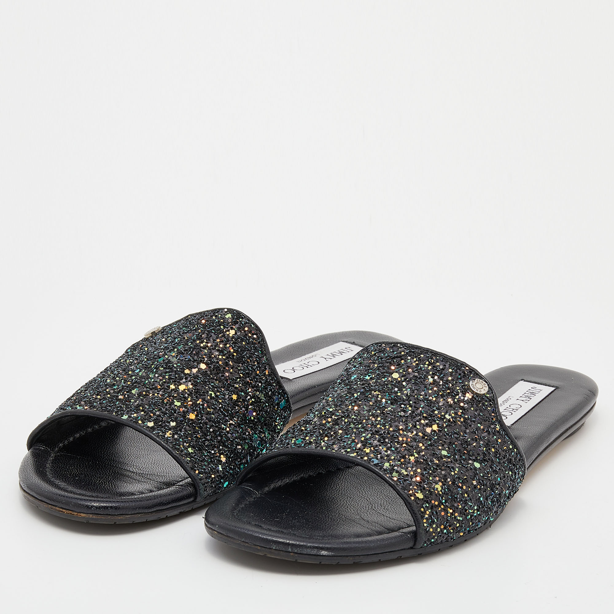 

Jimmy Choo Multicolor Glitter And Leather Nanda Flats Size