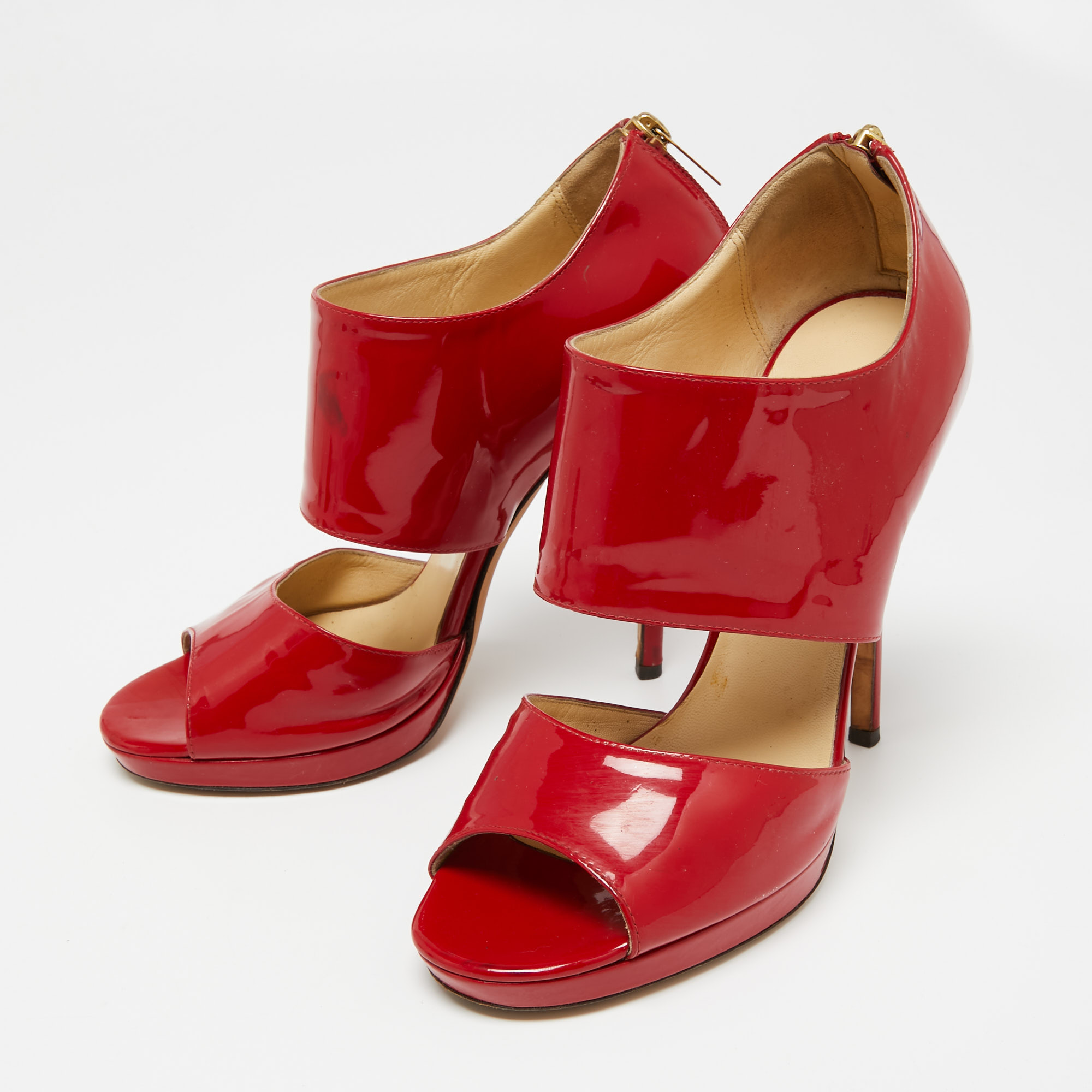 

Jimmy Choo Red Patent Leather Open Toe Sandals Size