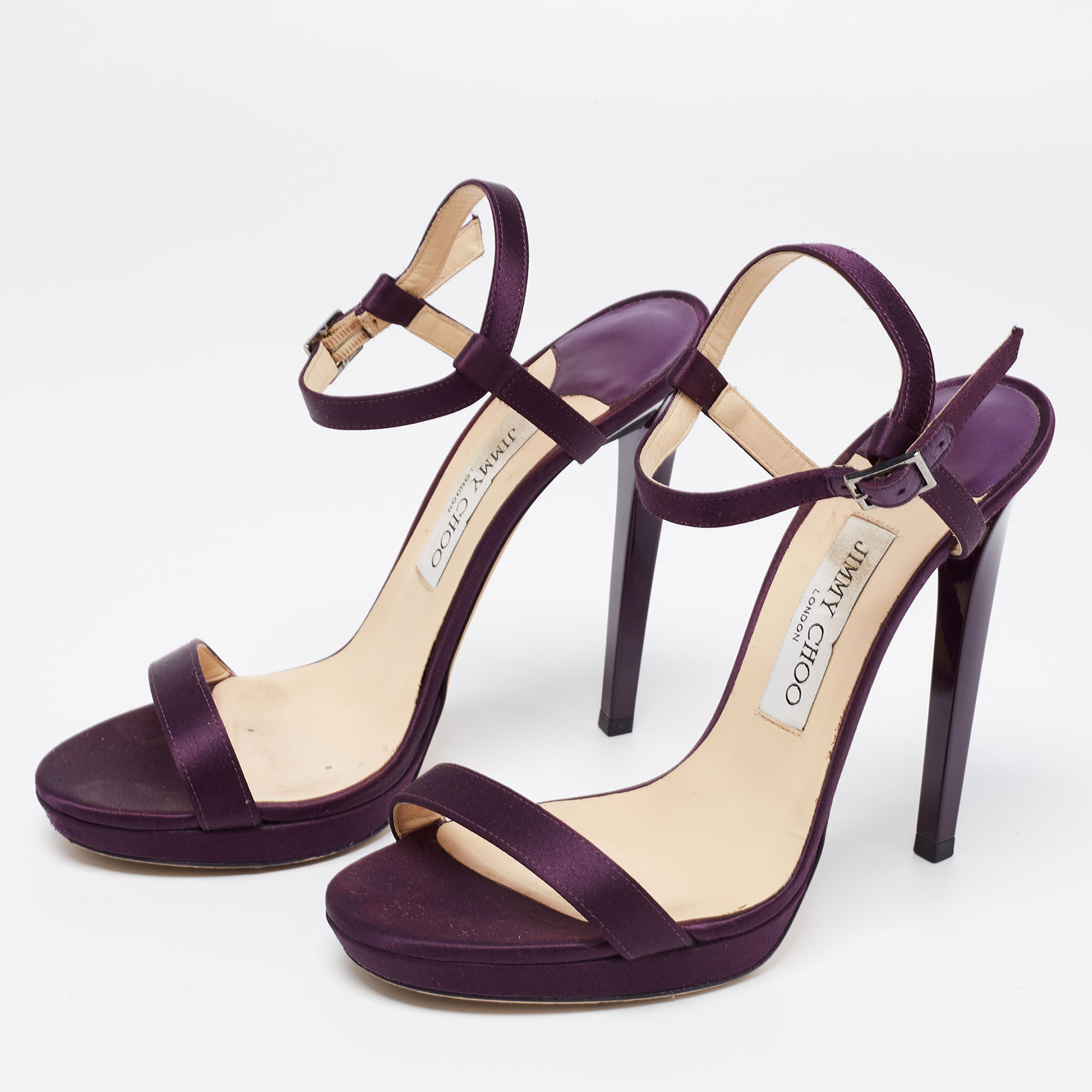 

Jimmy Choo Purple Satin Minny Ankle Strap Sandals Size