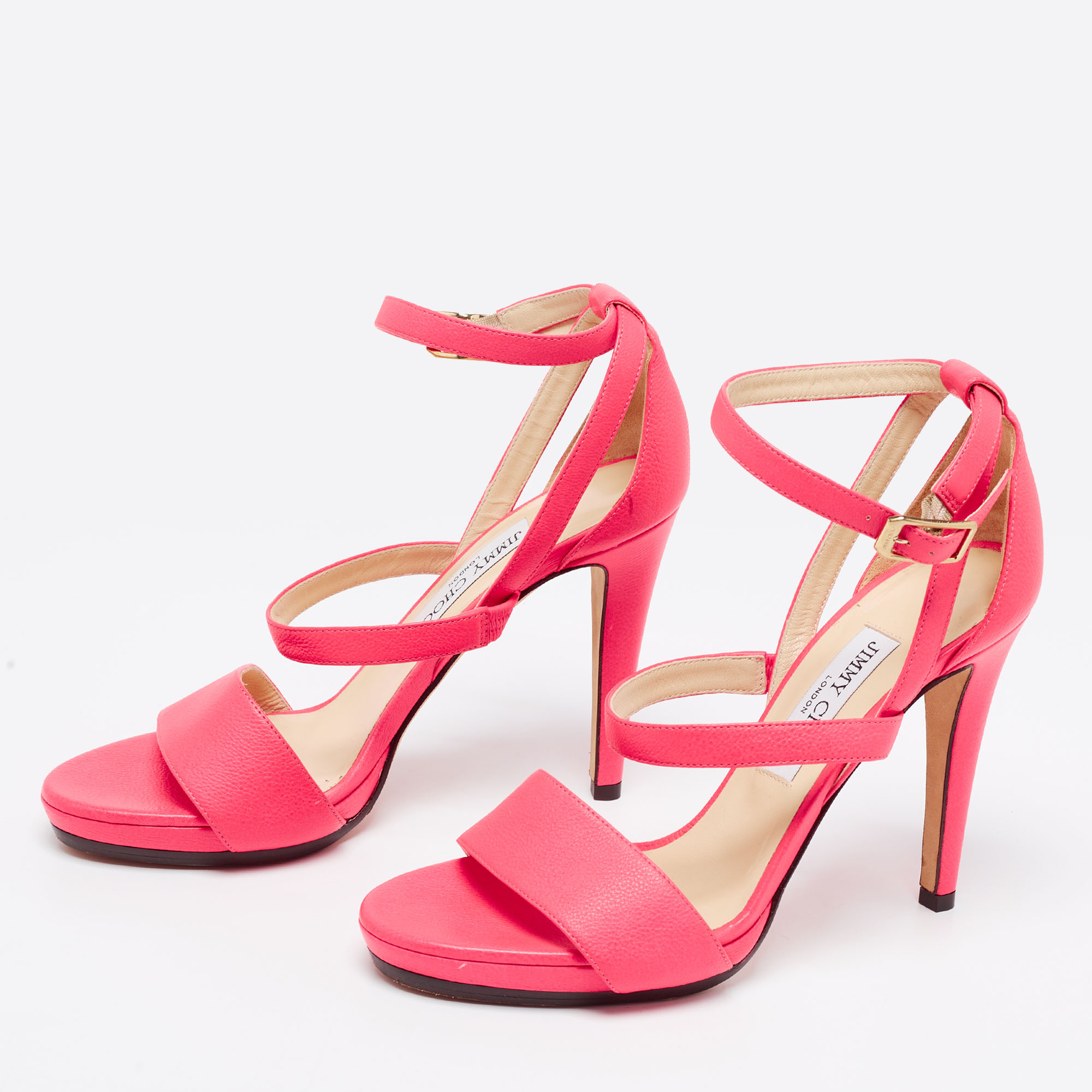 

Jimmy Choo Neon Pink Leather Dose Ankle-Strap Sandals Size