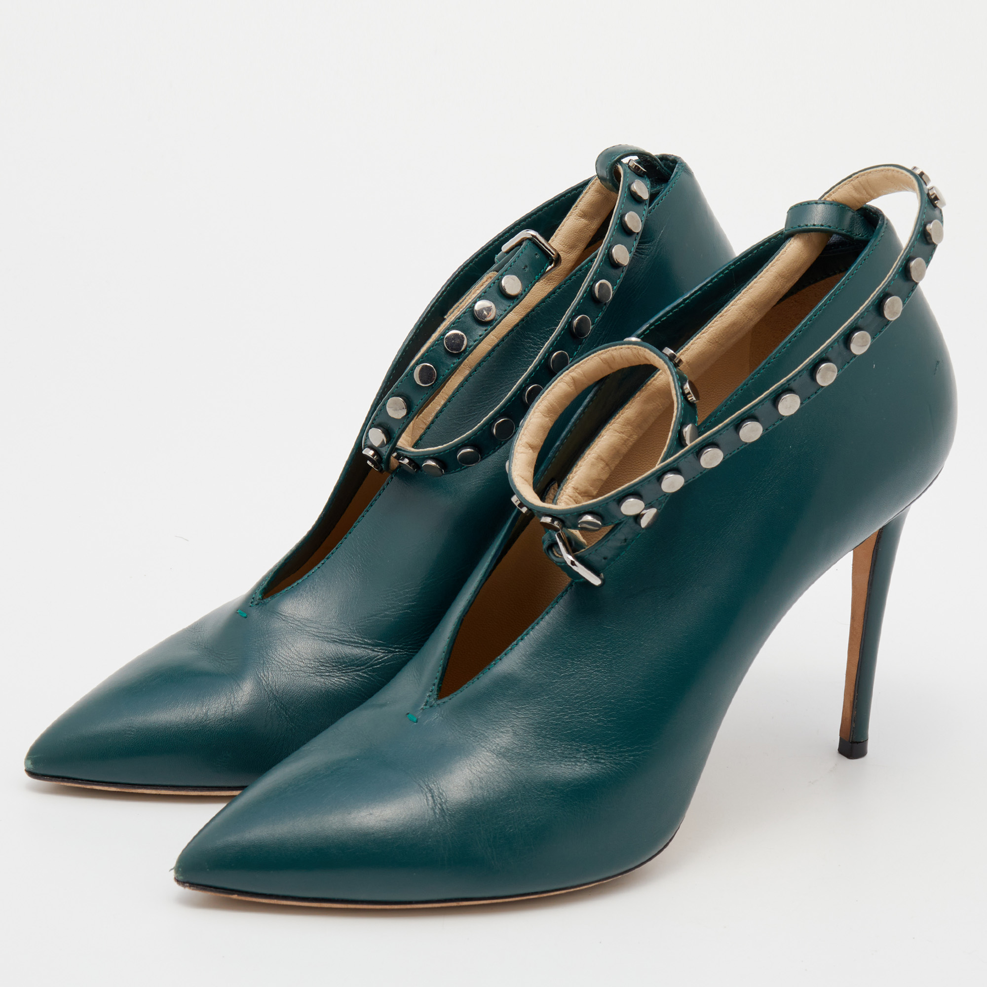 

Jimmy Choo Green Leather Lark Ankle Strap Pumps Size