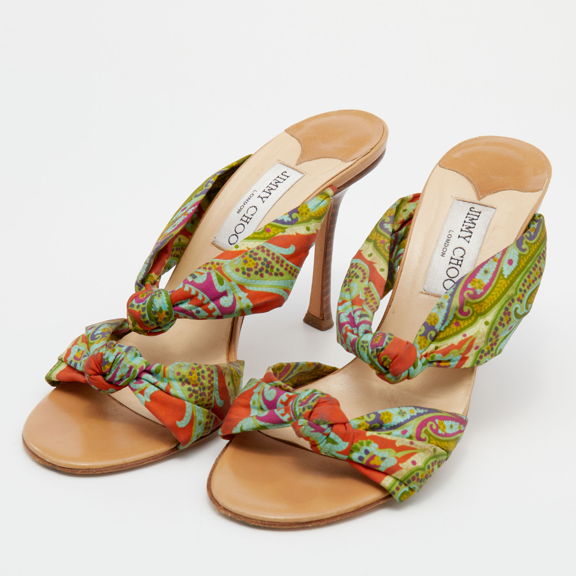 

Jimmy Choo Multicolor Floral Print Satin Kris Knot Slide Sandals Size