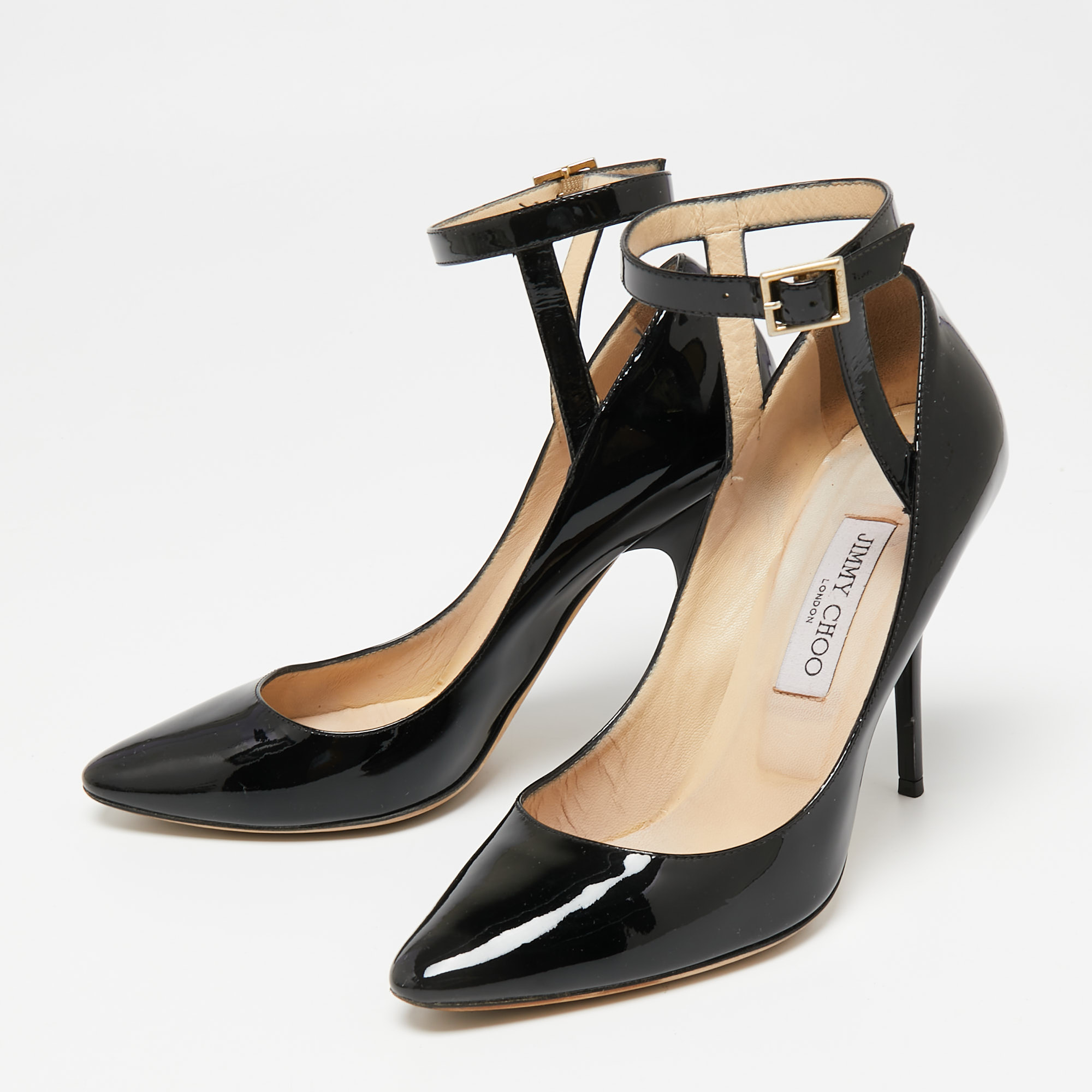 

Jimmy Choo Black Patent Leather Ankle-Strap Pumps Size