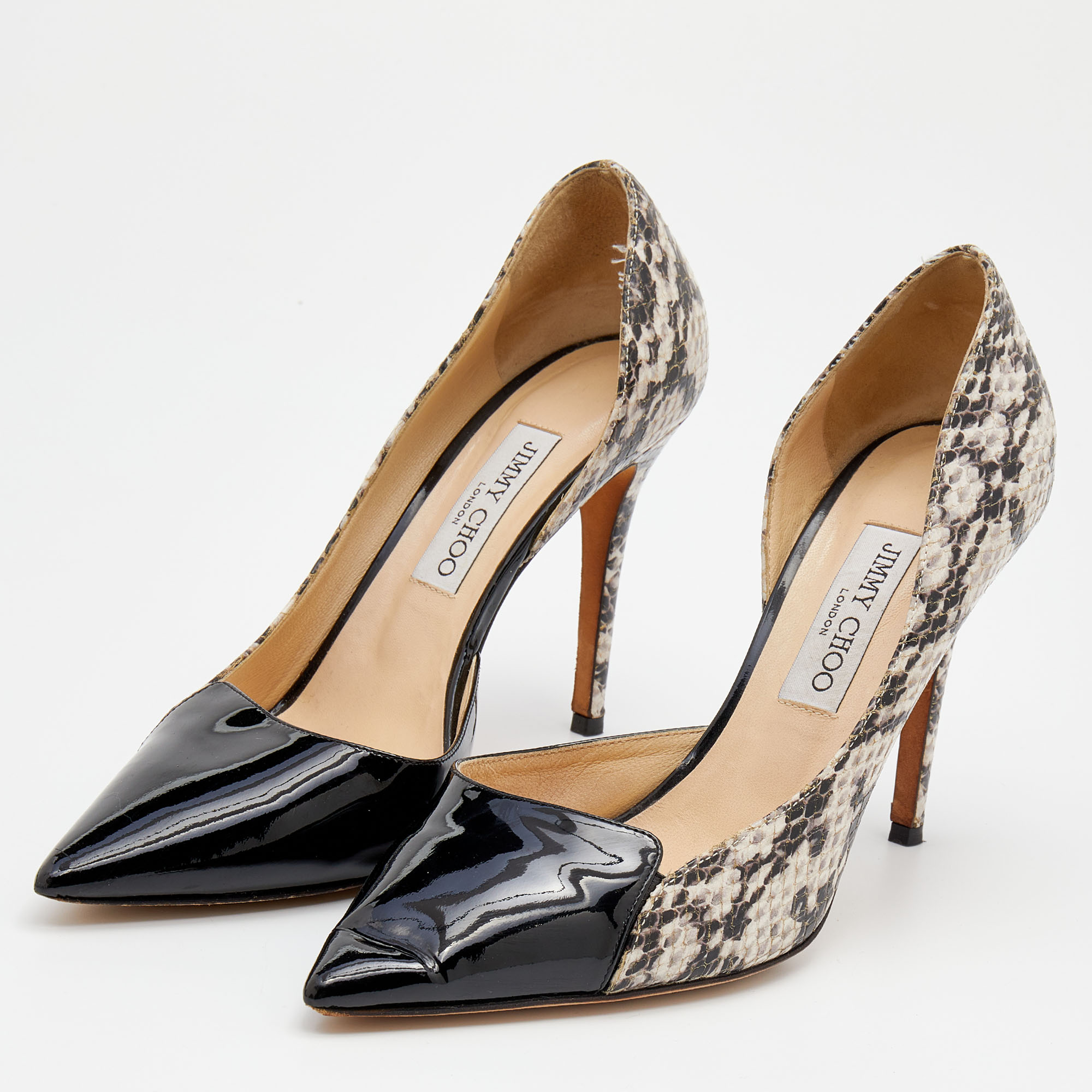 

Jimmy Choo Black/White Patent Leather And Python Embossed Leather D'orsay Pumps Size