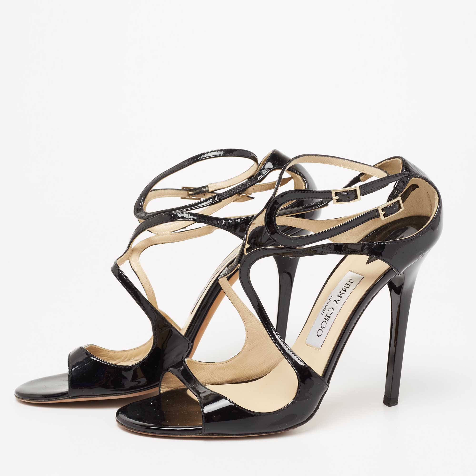 

Jimmy Choo Black Patent Leather Lance Strappy Sandals Size