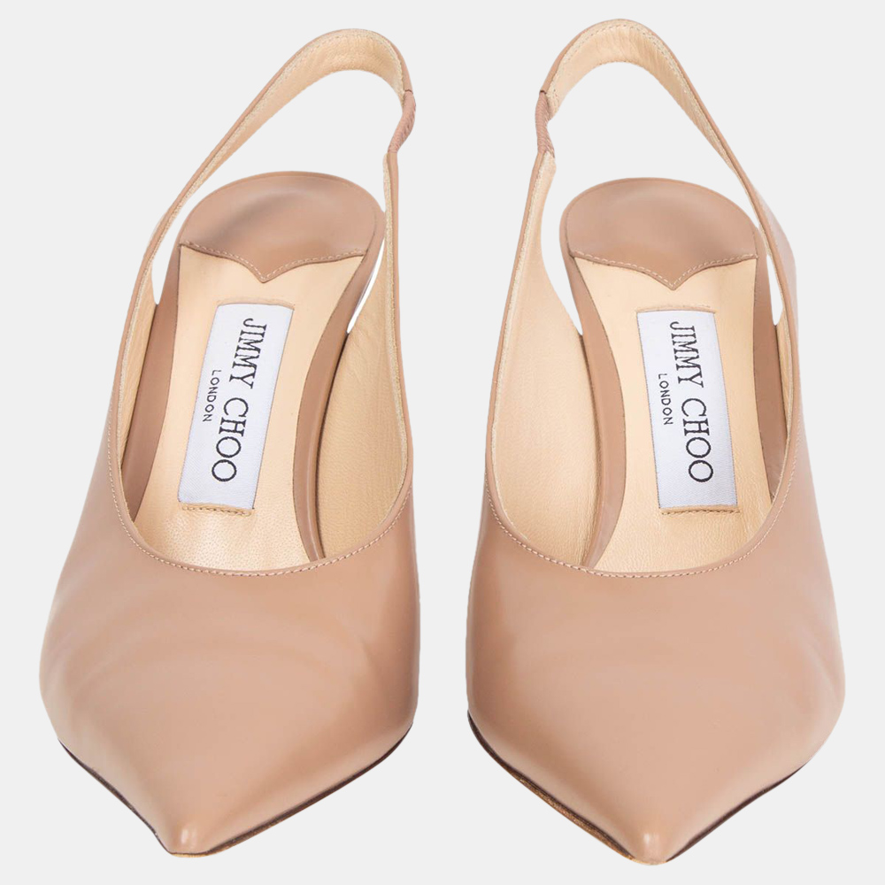 

Jimmy Choo Beige Leather Ivy 85 Slingback Pumps EU