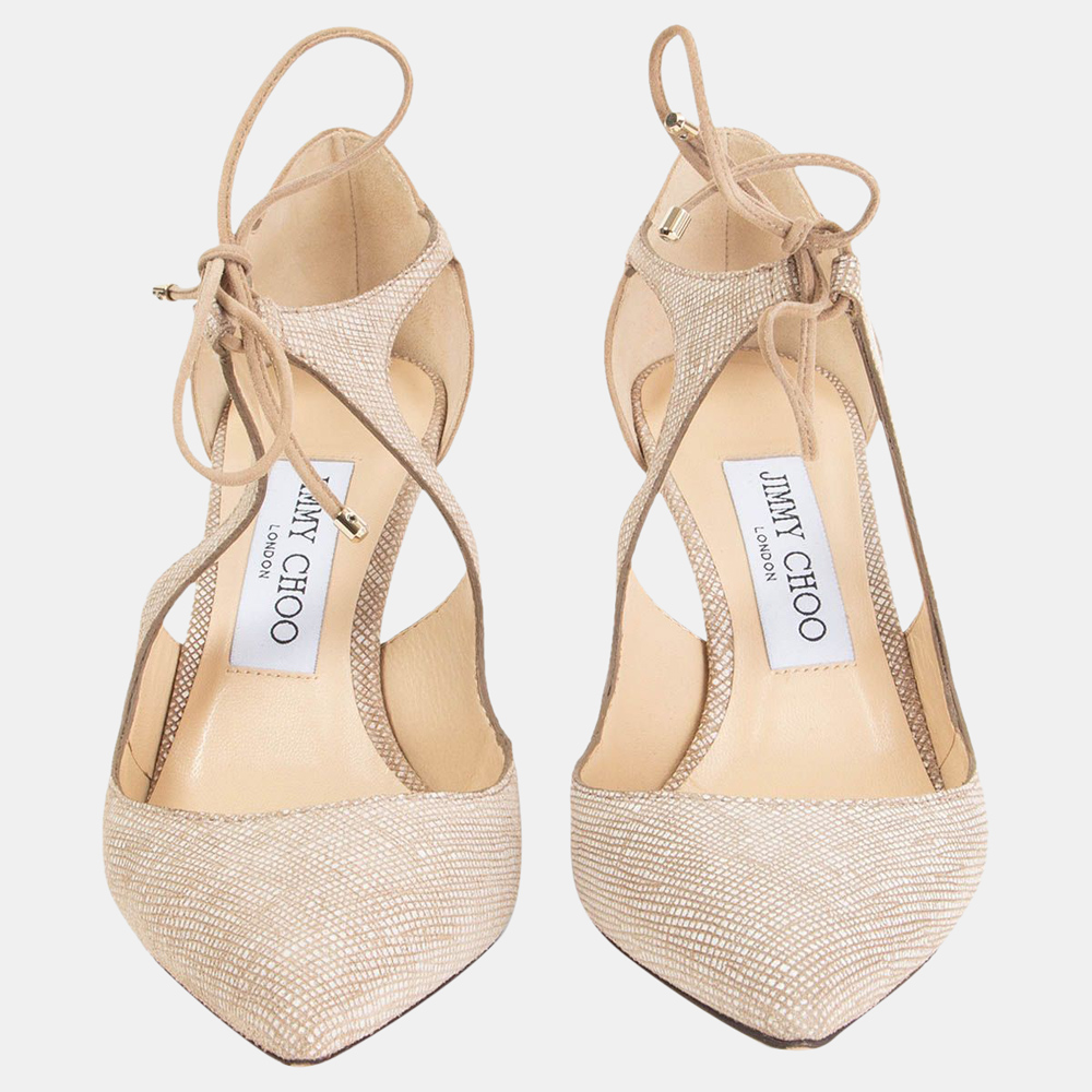 

Jimmy Choo Beige Textured Leather Vanessa Pumps Size EU