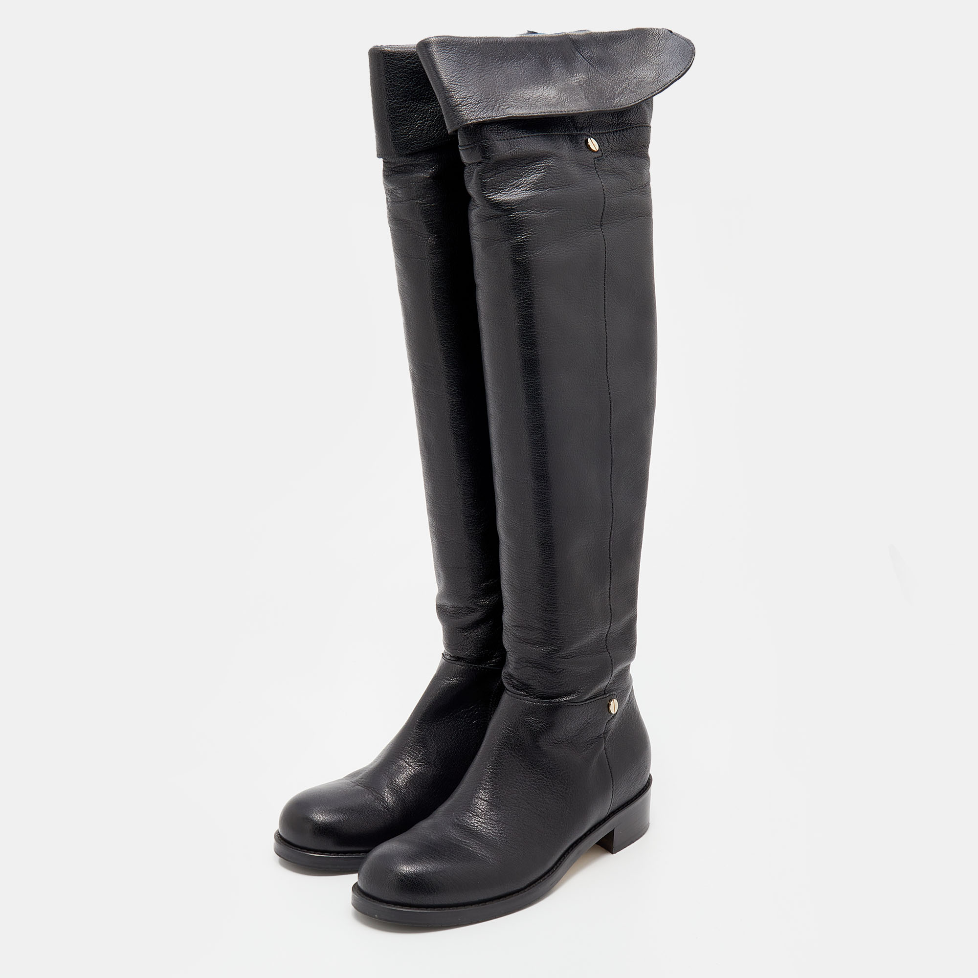 

Jimmy Choo Black Leather Deron Over The Knee Boots Size