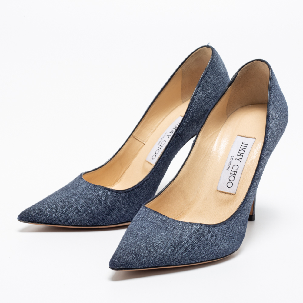 

Jimmy Choo Blue Denim and Snakeskin Romy Pumps Size