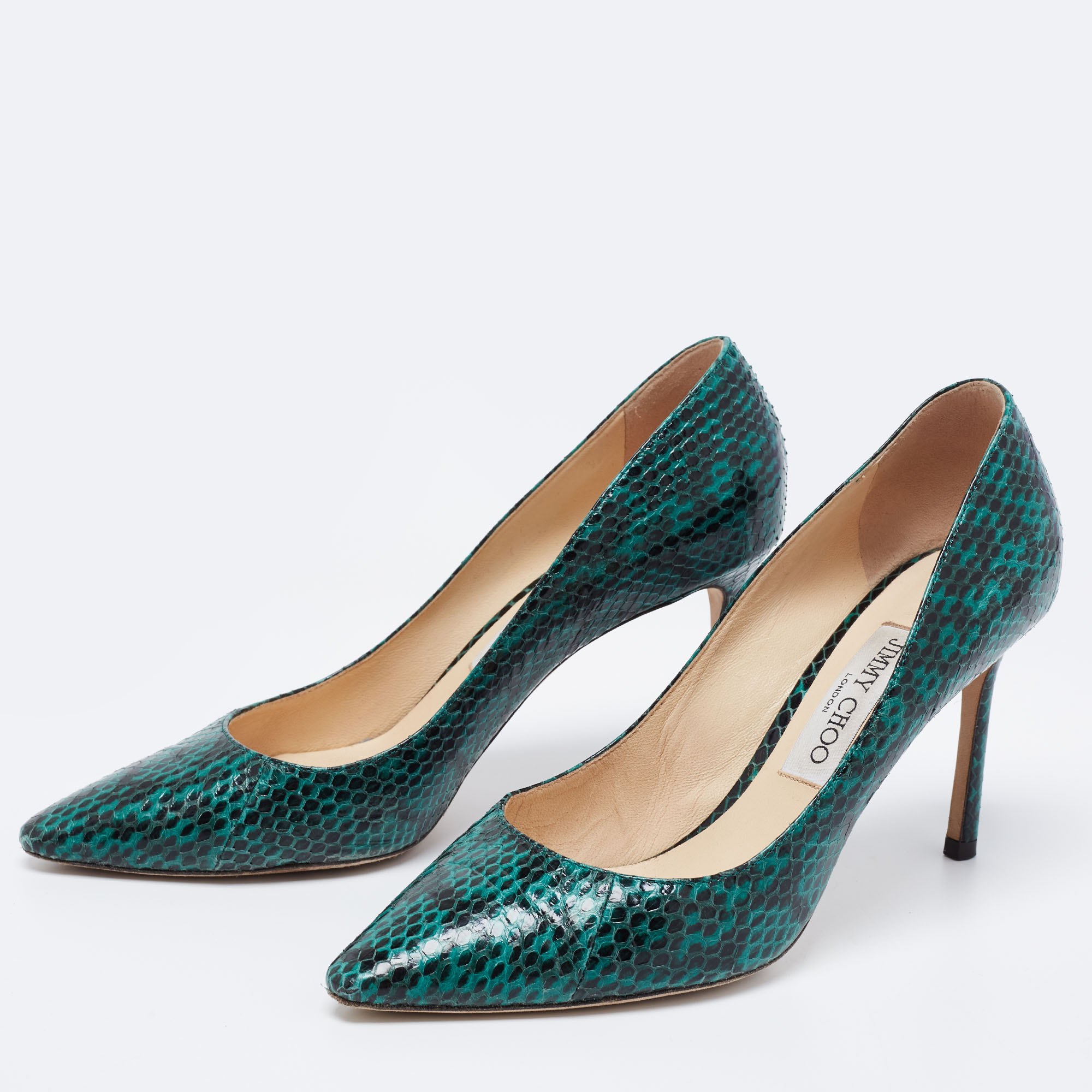 

Jimmy Choo Green/Black Python Leather Anouk Pointed Toe Pumps Size