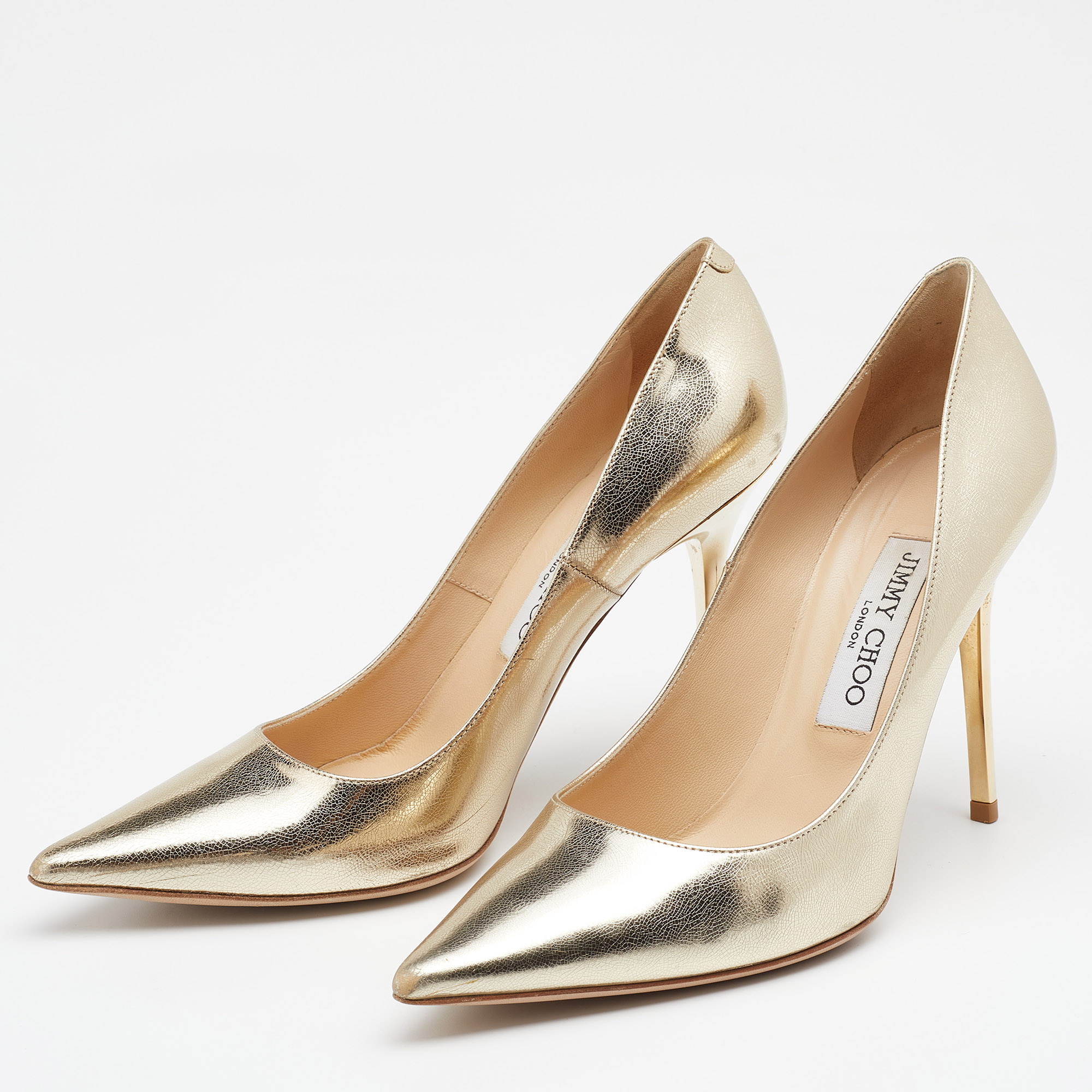 Jimmy Choo Metallic Gold Leather Anouk Pointed Pumps Size
