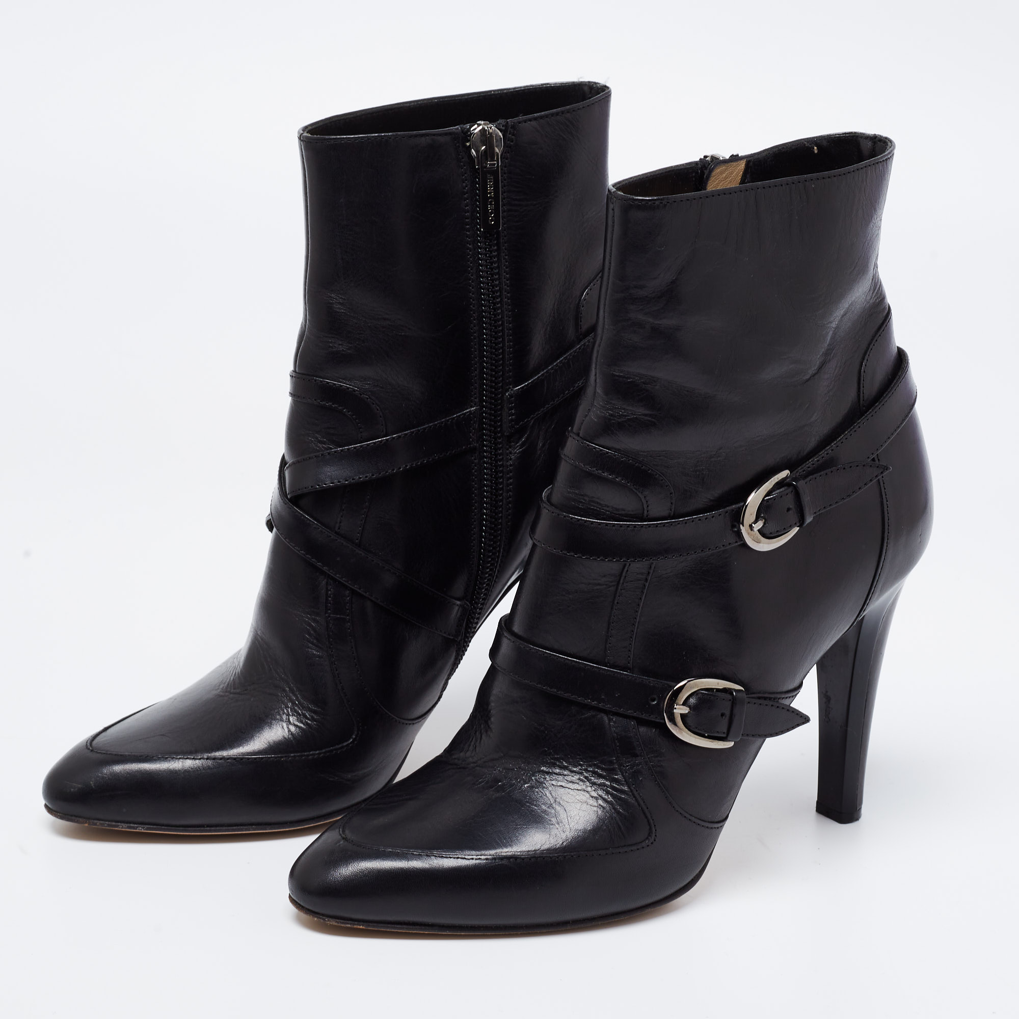 

Jimmy Choo Black Leather Buckle Detail Ankle Booties Size