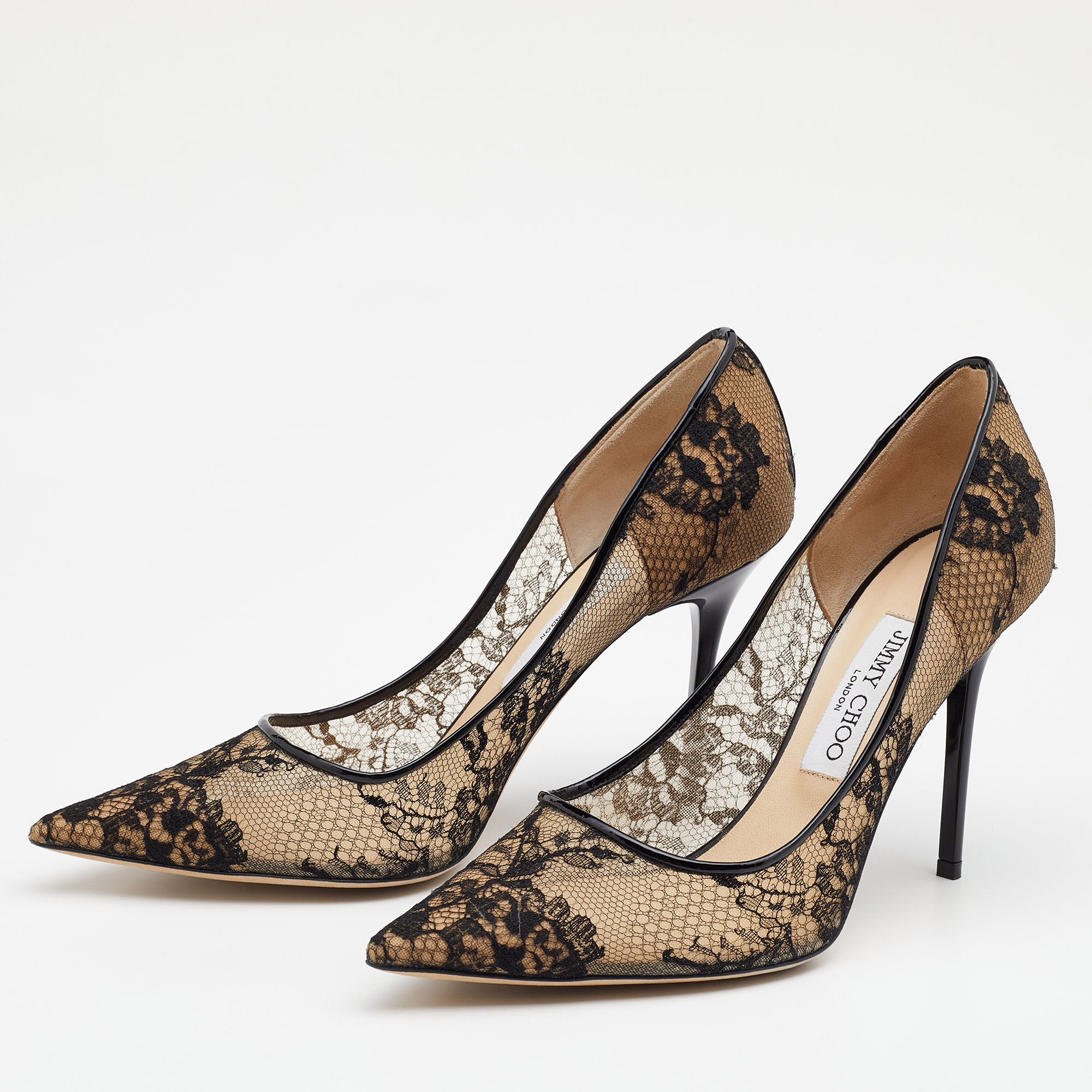 

Jimmy Choo Black Lace And Patent Leather Abel Pumps Size