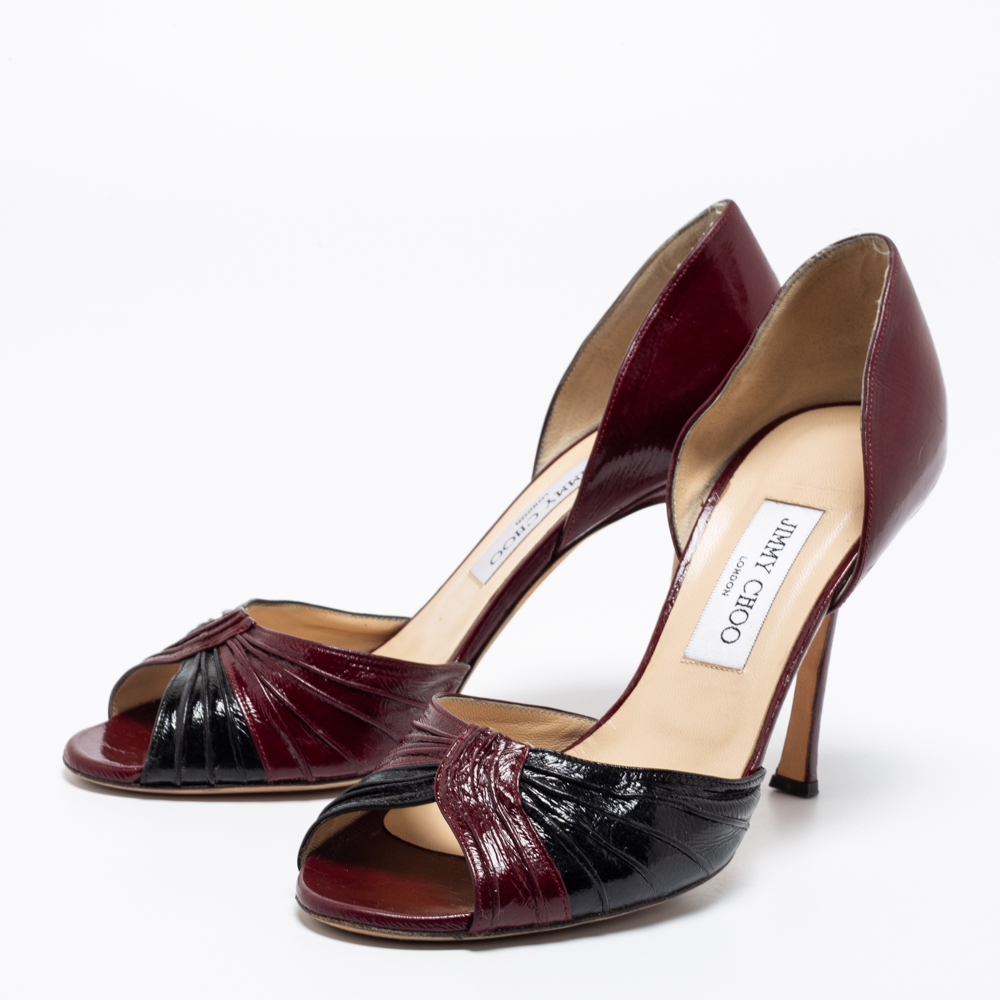 

Jimmy Choo Burgundy/Black Eel Leather Open Toe D'osary Pumps Size