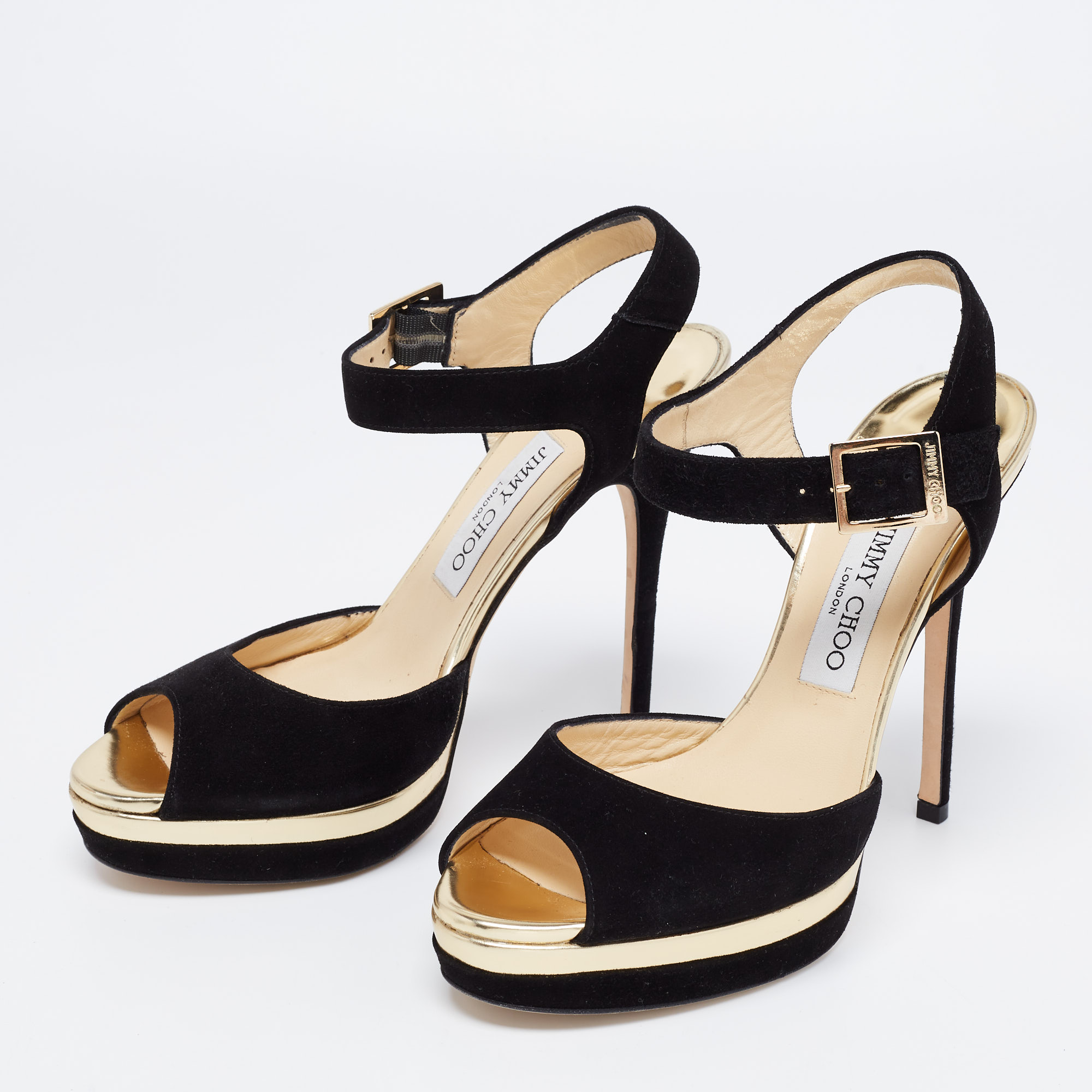 

Jimmy Choo Black Suede Pavlova Ankle Strap Platform Sandals Size