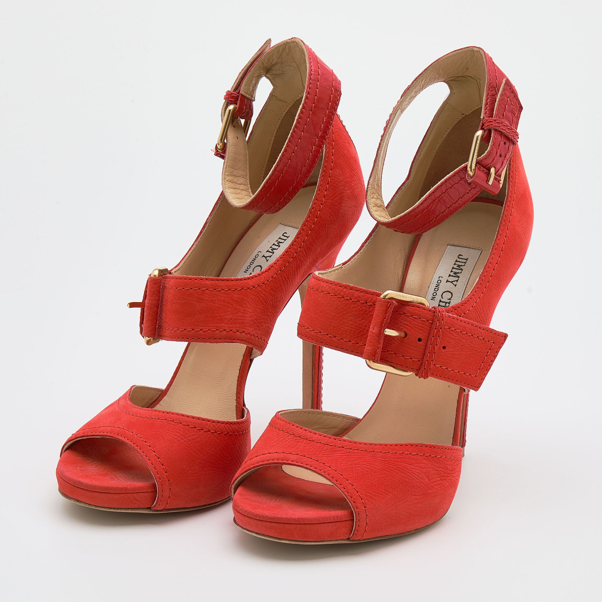 

Jimmy Choo Orange Leather Ankle Strap Sandals Size