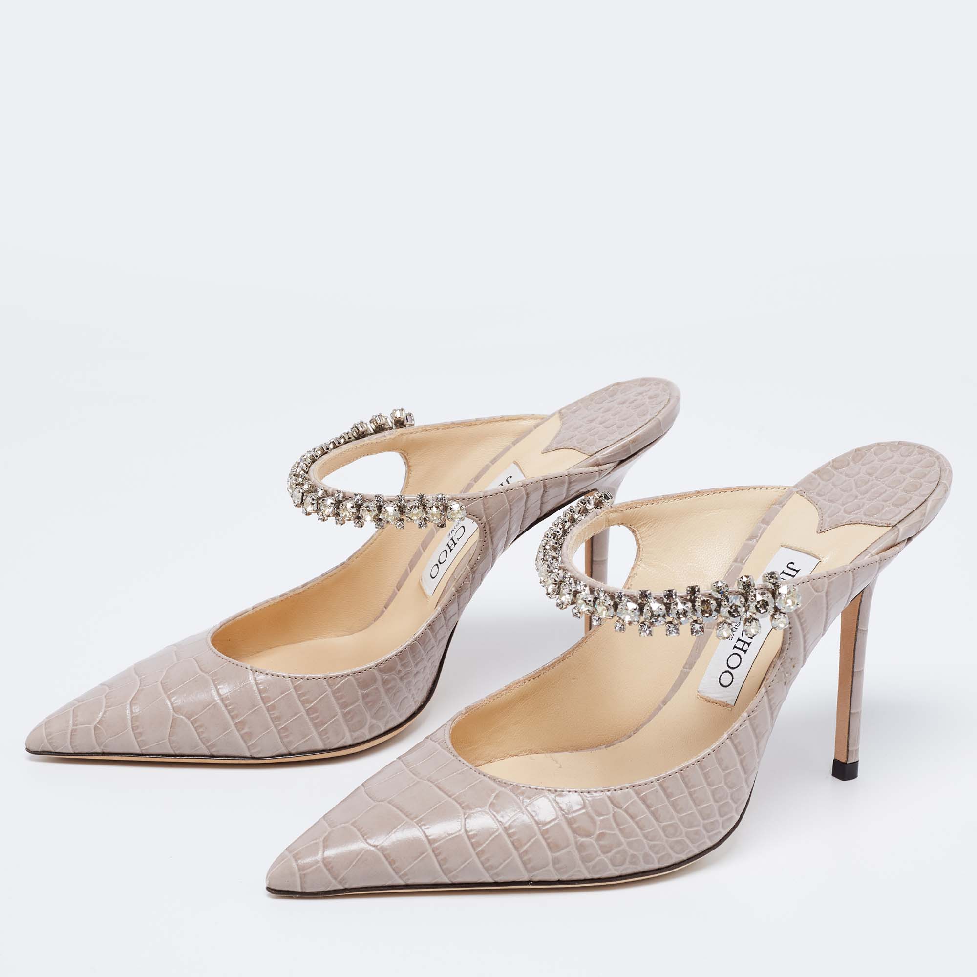 

Jimmy Choo Sand Croc Embossed Leather Bing Mules Size, Grey
