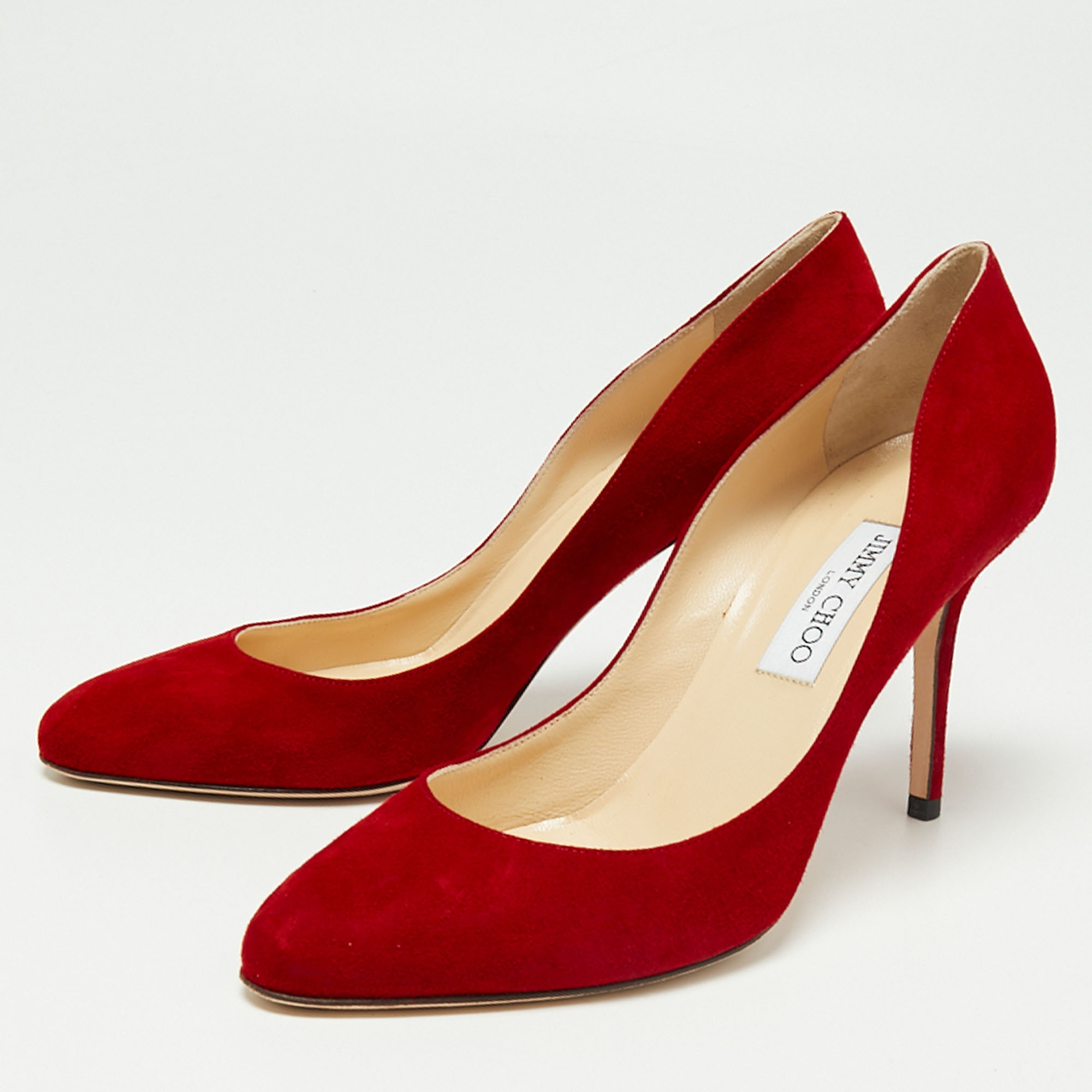 

Jimmy Choo Red Suede Bridget Pumps Size