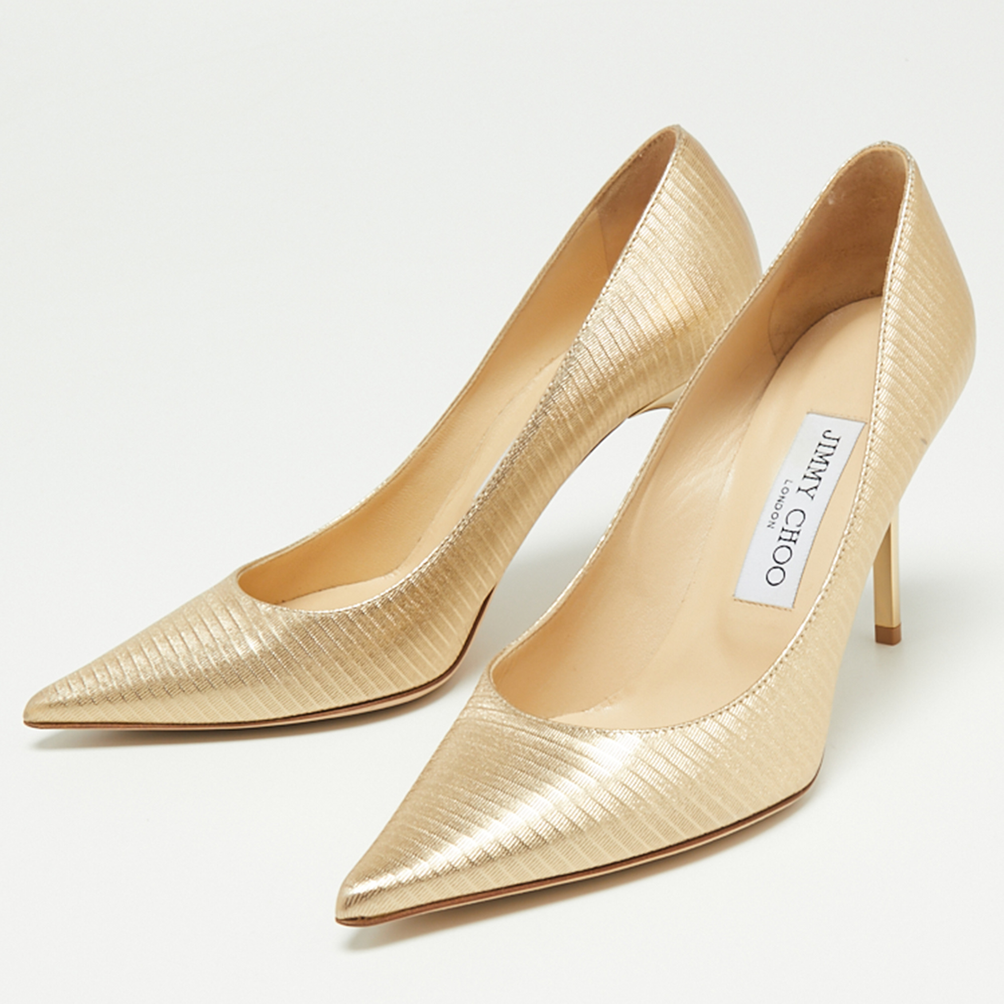 

Jimmy Choo Metallic Gold Leather Abel Pointed Toe Pumps Size