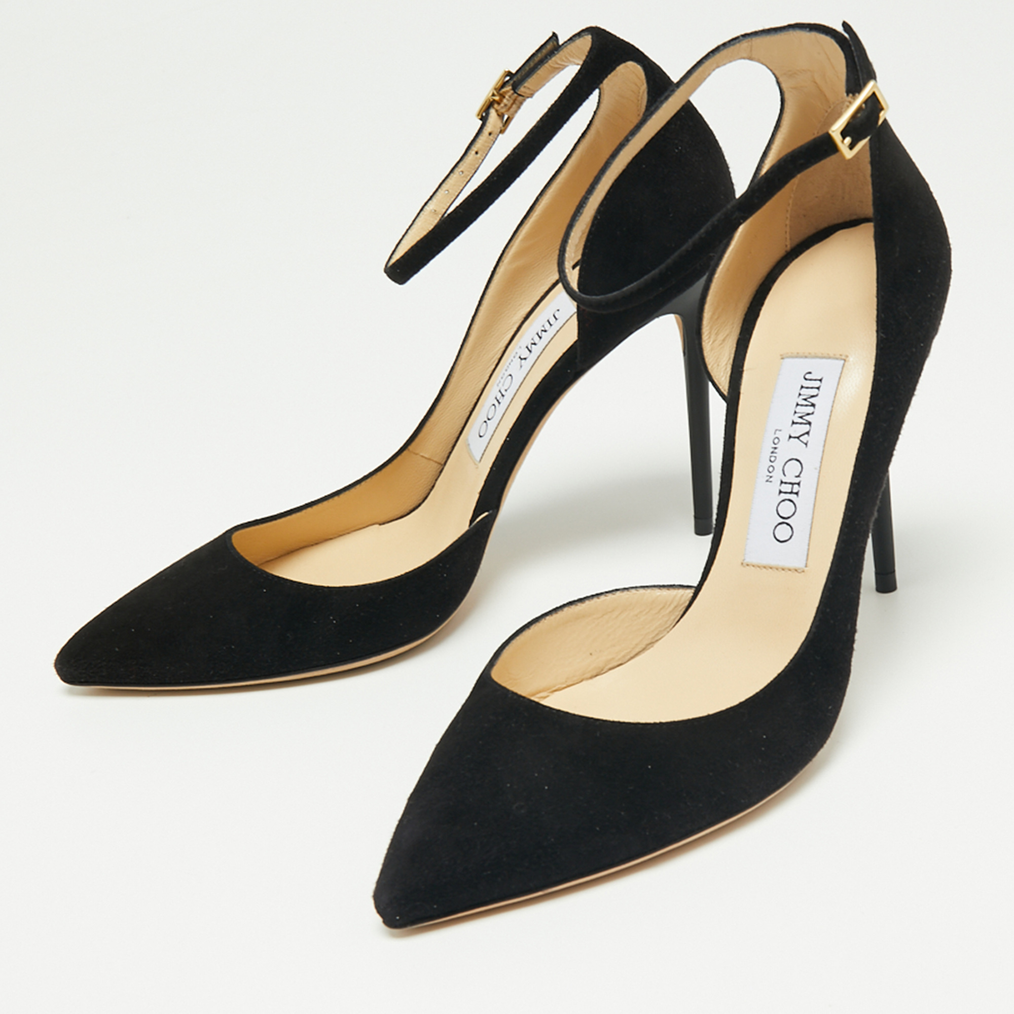 

Jimmy Choo Black Suede Lucy Ankle Strap Pointed Toe d'Orsay Pumps Size