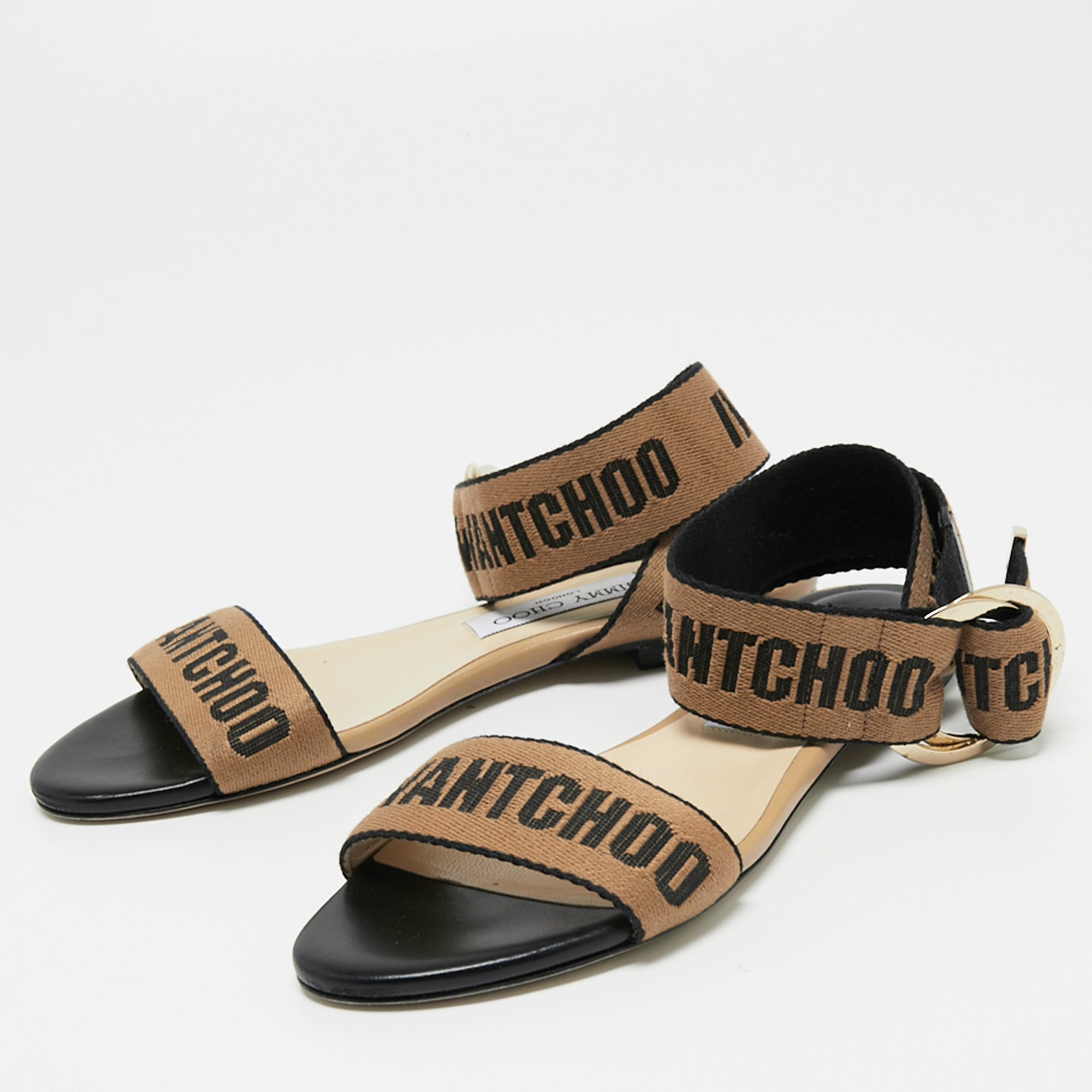 

Jimmy Choo Brown/Black Canvas Breanne Flat Sandals Size