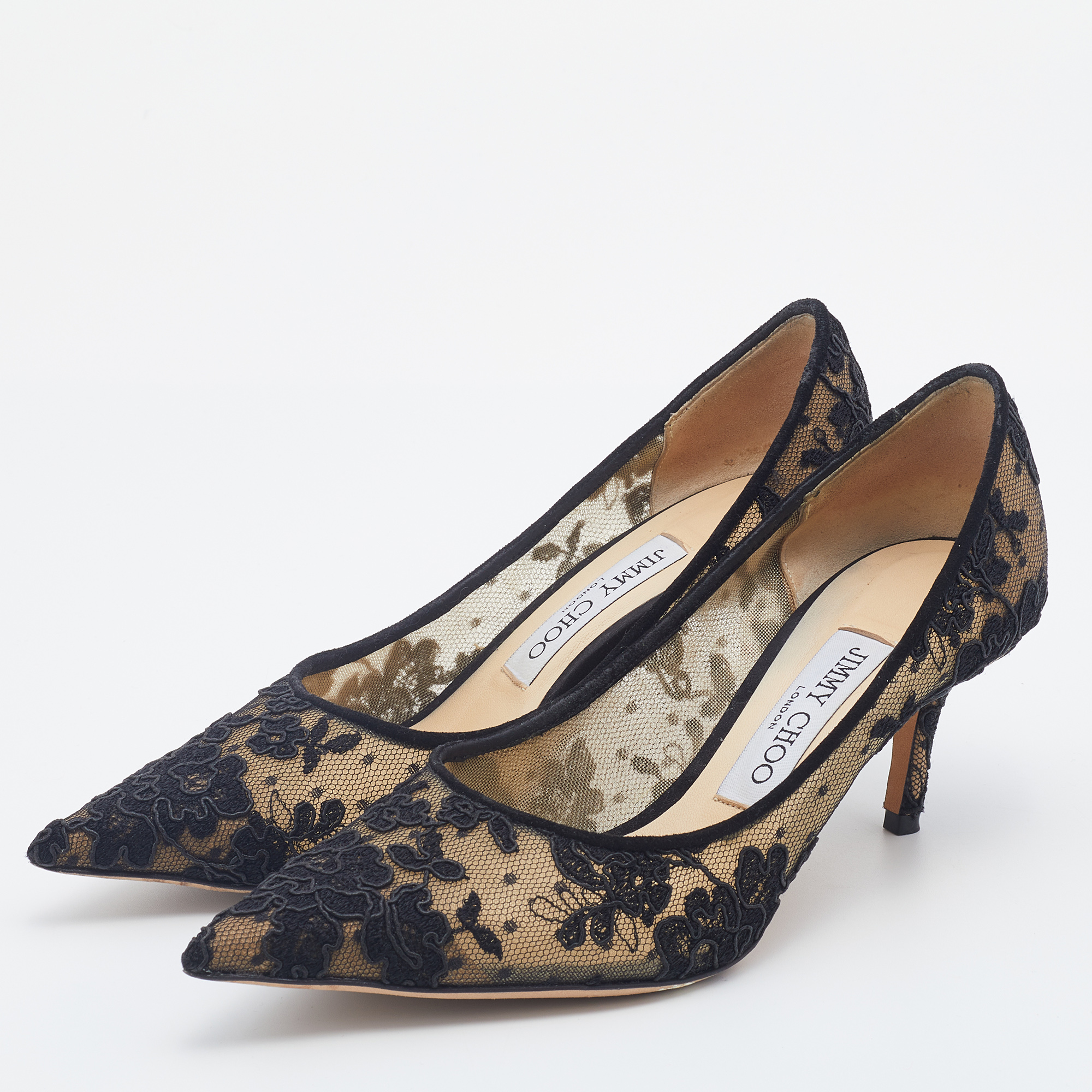 

Jimmy Choo Black Lace Love Pointed Toe Pumps Size