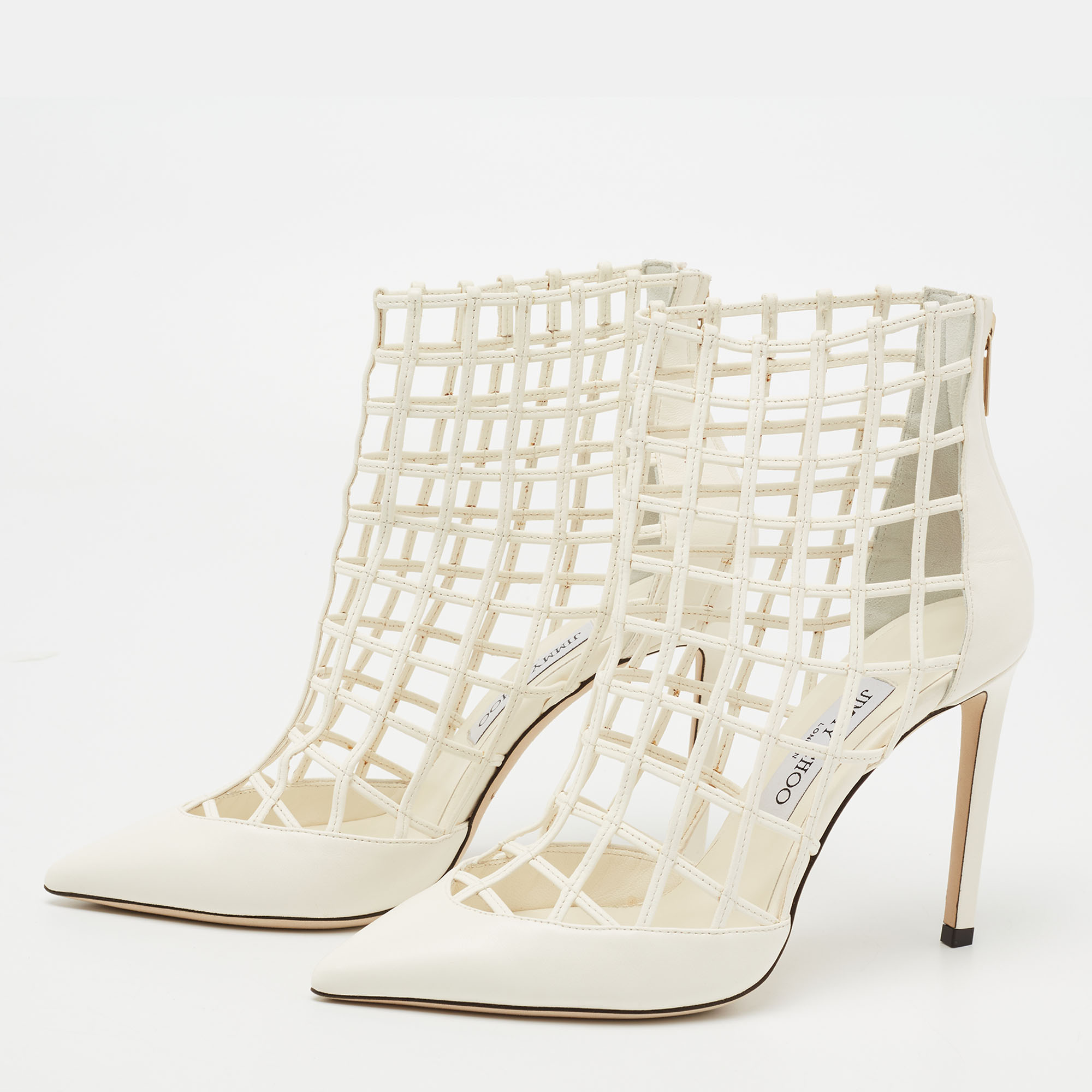

Jimmy Choo White Leather Cutout Ankle Boots Size