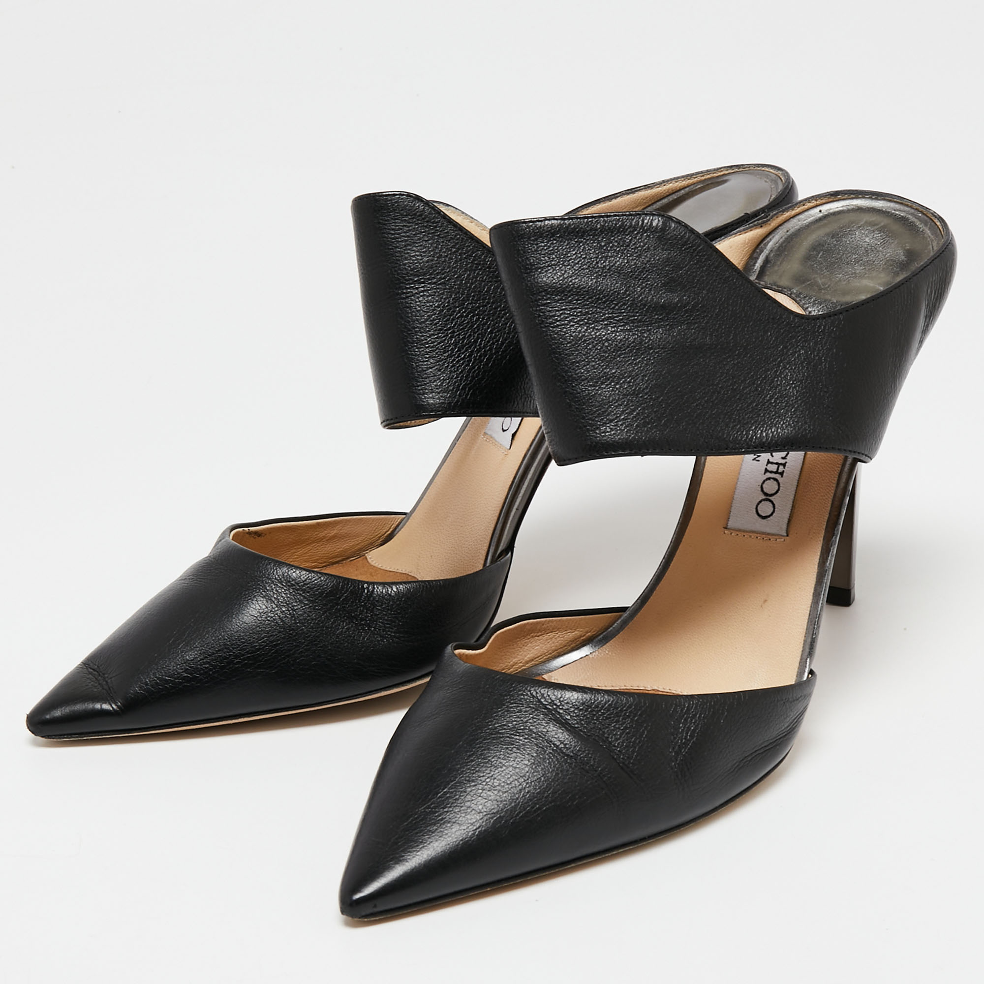 

Jimmy Choo Black Leather Pointed Toe Sandals Size