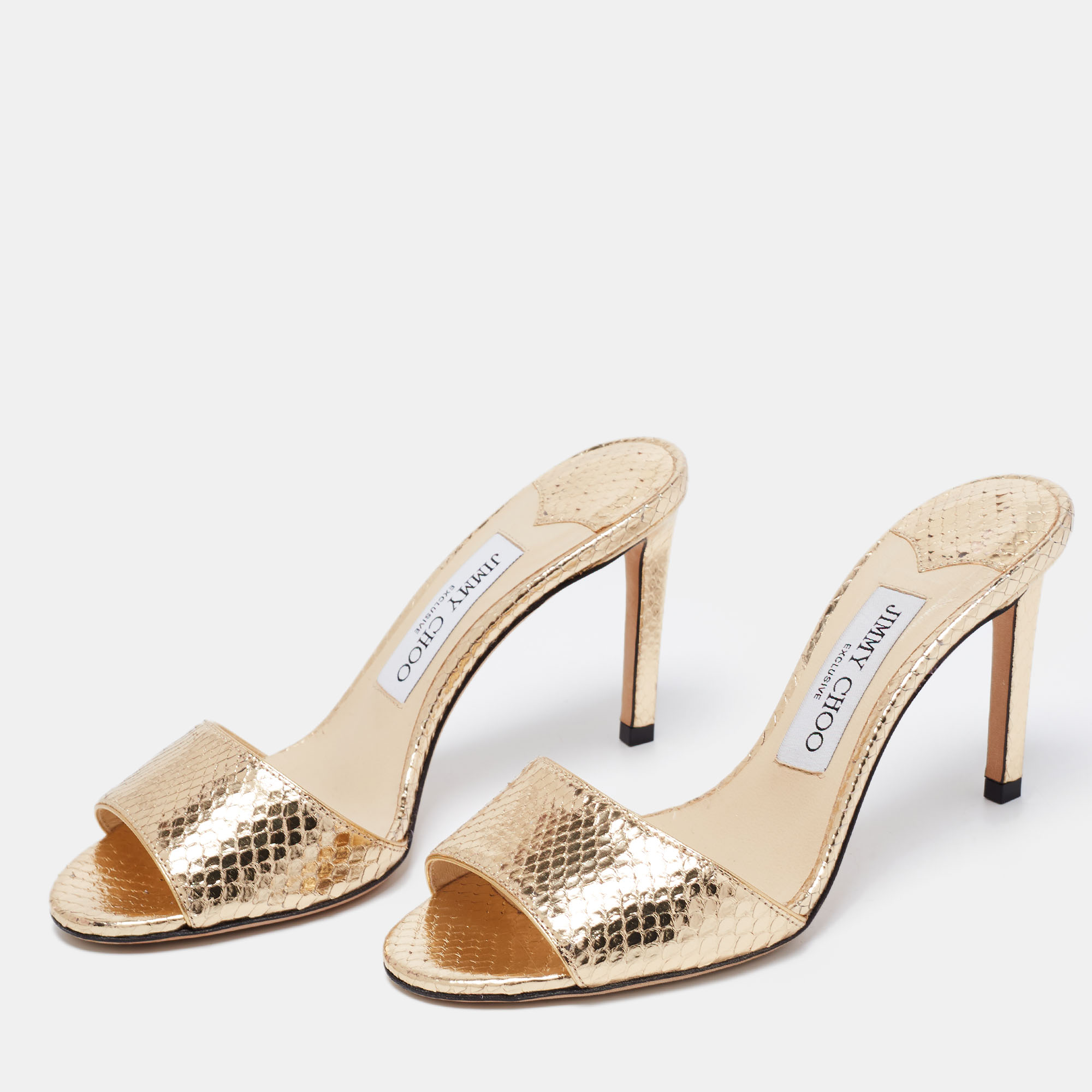 

Jimmy Choo Gold Snakeskin Embossed Leather Slide Sandals Size