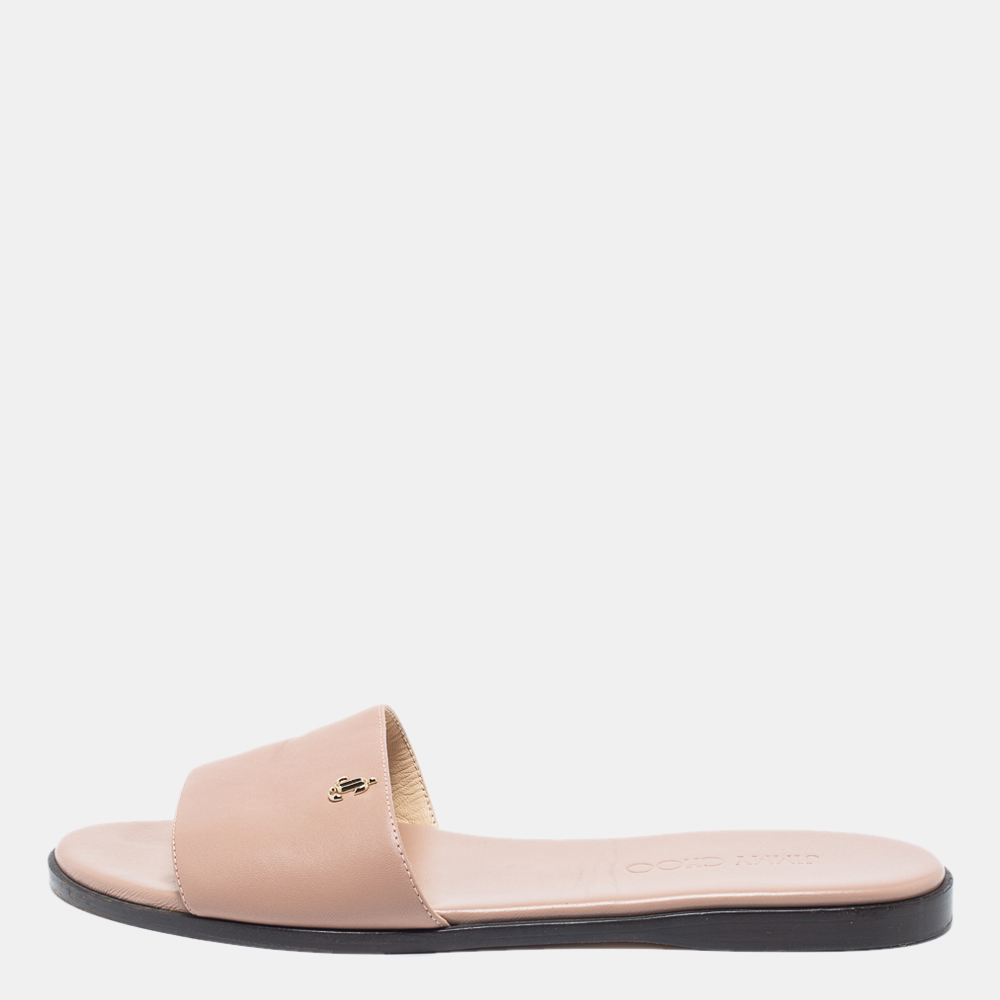 Pre Owned Jimmy Choo Dusty Pink Leather Minea Flat Slides Size 39.5