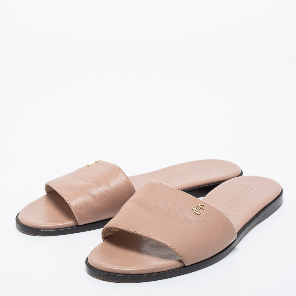 

Jimmy Choo Dusty Pink Leather Minea Flat Slides Size