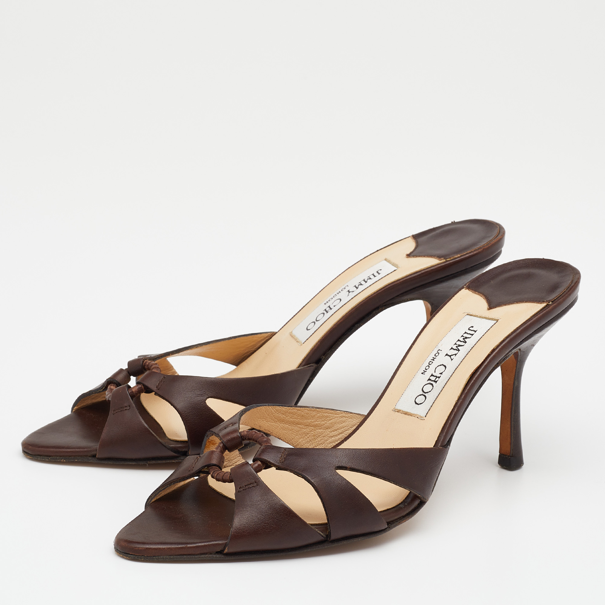 

Jimmy Choo Dark Brown Leather Slide Sandals Size