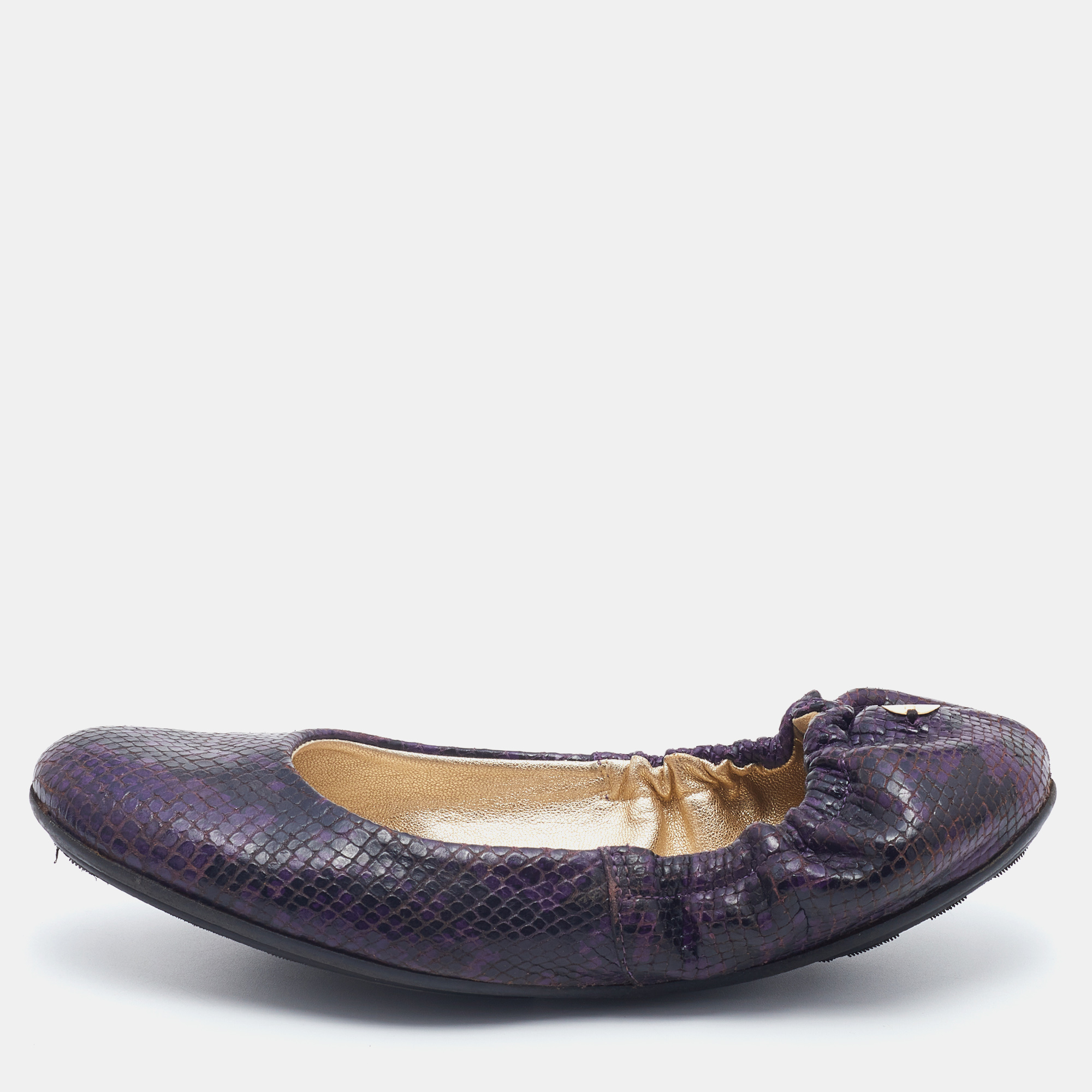 

Jimmy Choo Purple/Black Python Embossed Leather Scrunch Ballet Flats Size