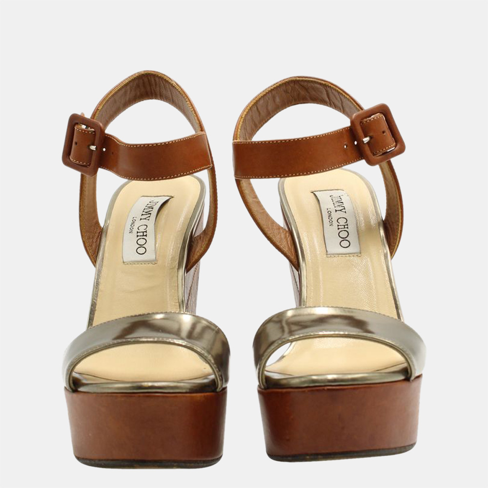 

Jimmy Choo Brown Leather Wedge Sandals Size EU