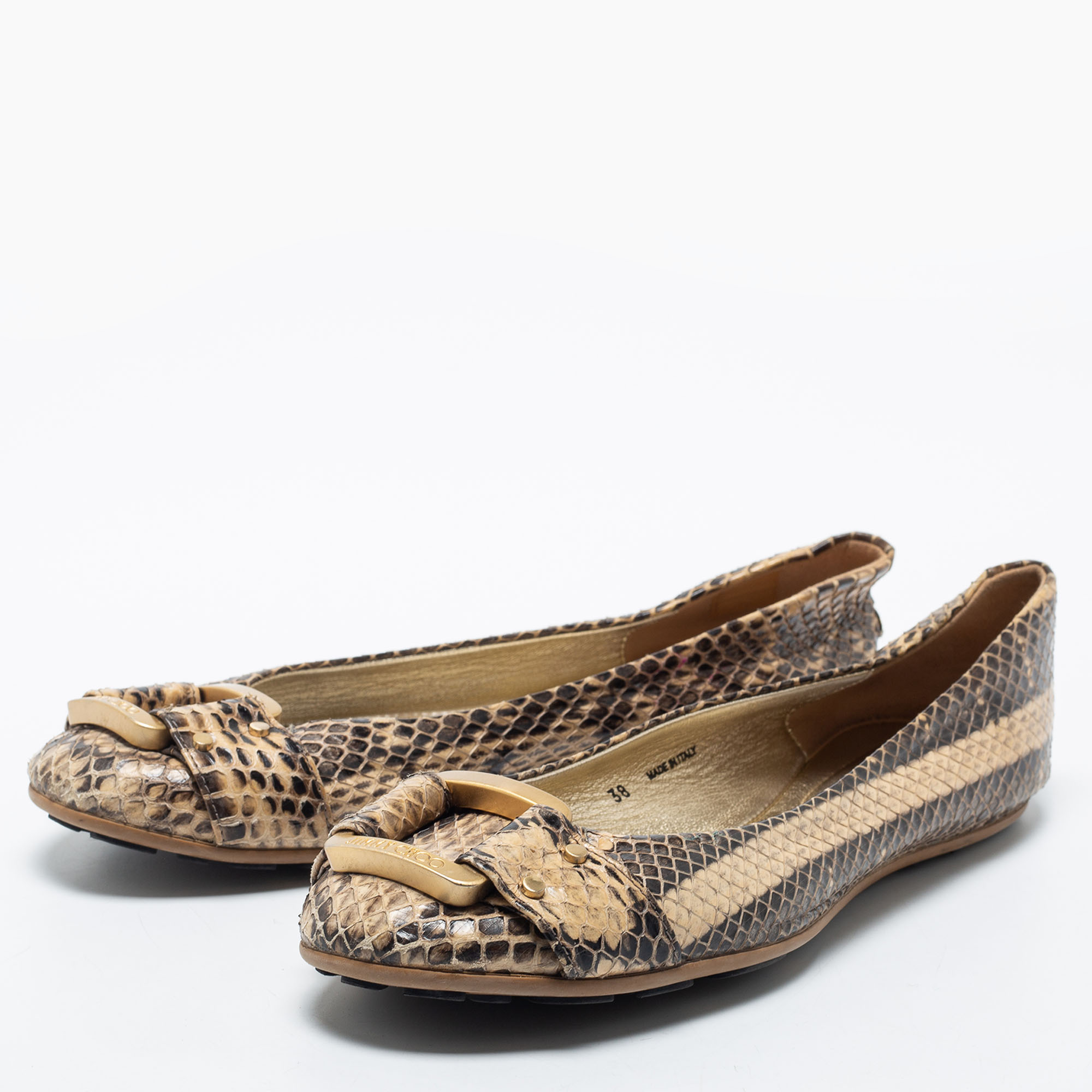 

Jimmy Choo Beige Python Leather Morse Ballet Flats Size