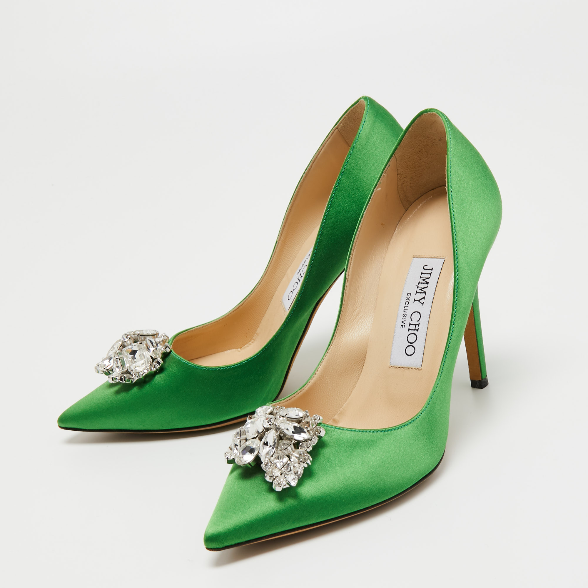 

Jimmy Choo Green Satin Manda Pumps Size