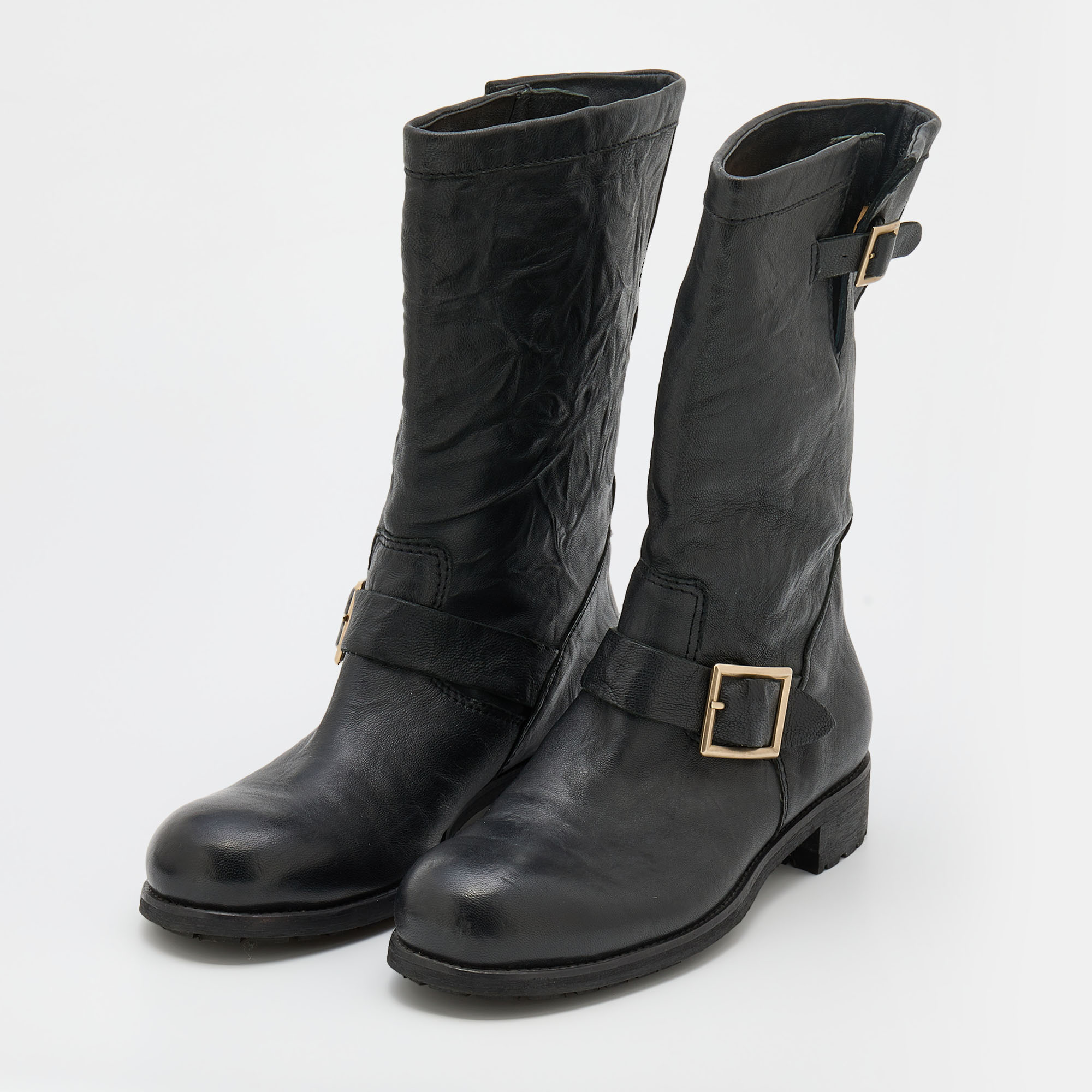 

Jimmy Choo Black Leather Ankle Length Boots Size
