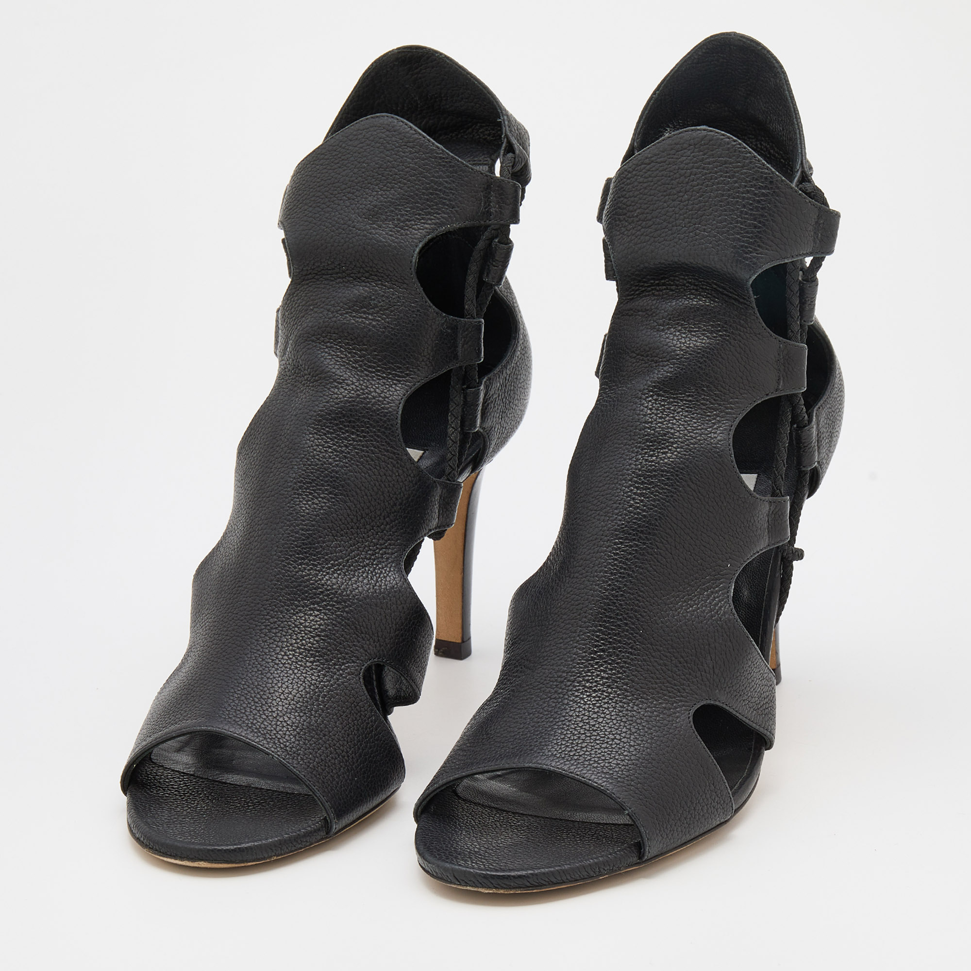 

Jimmy Choo Black Leather Lucky Ankle Strap Sandals Size