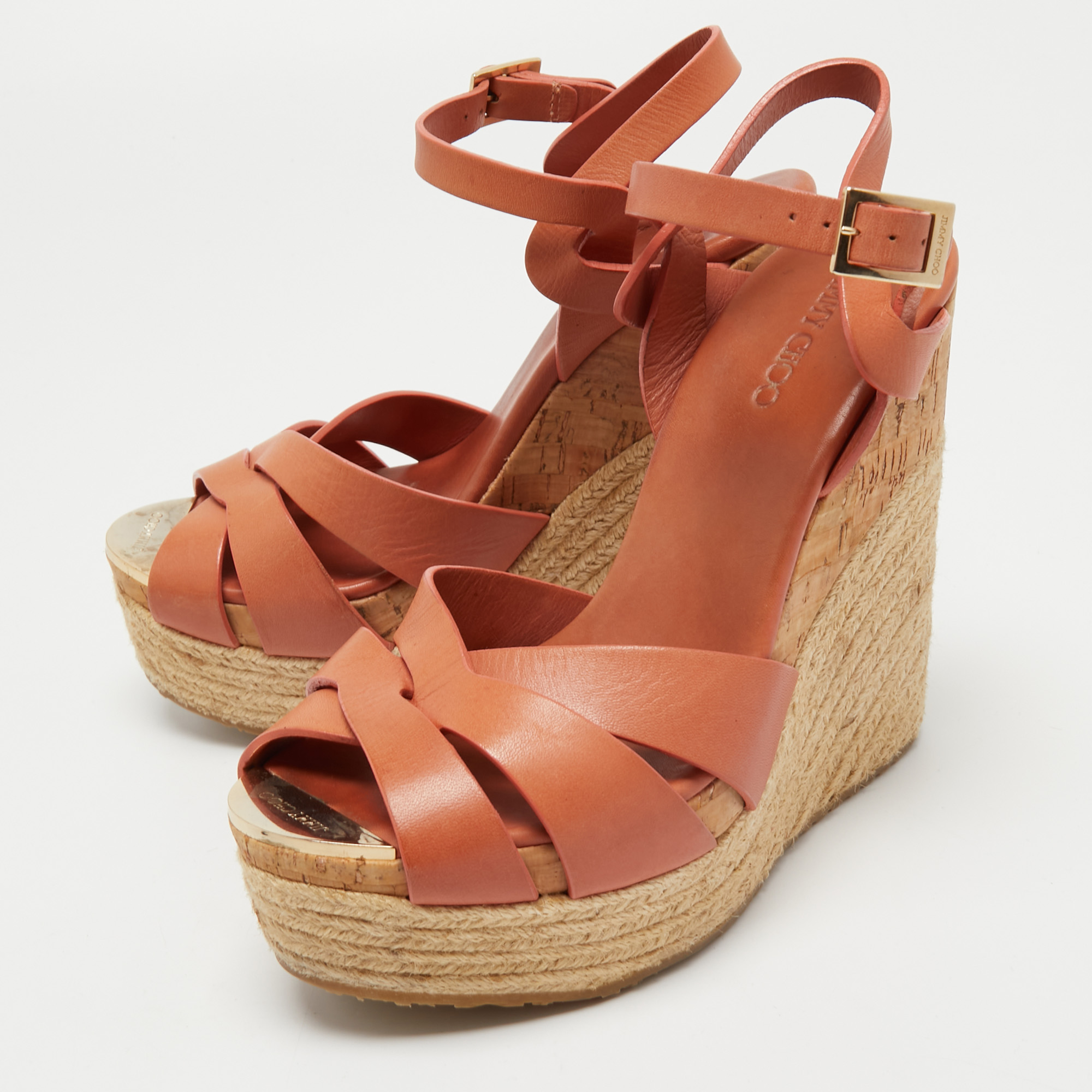

Jimmy Choo Brown Leather Platform Wedge Ankle Sandals Size