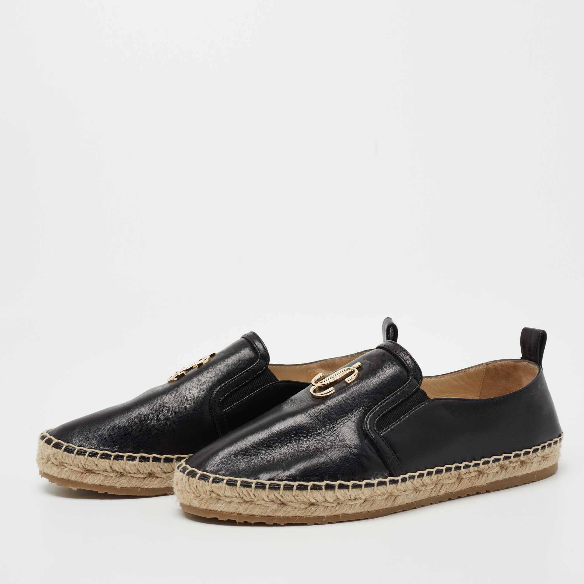 

Jimmy Choo Black Leather Espadrille Flats Size