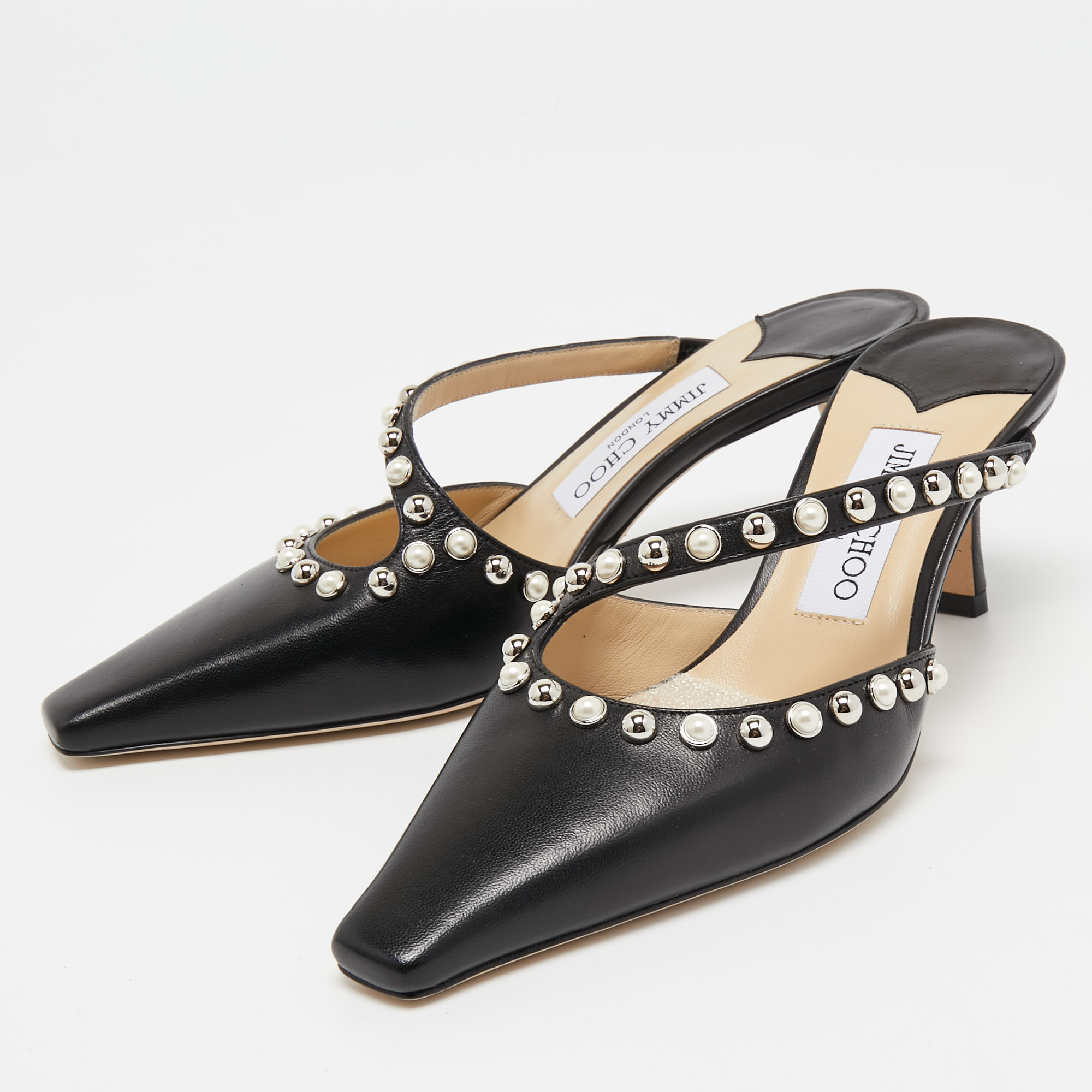 

Jimmy Choo Black Leather Embellished Sandals Size