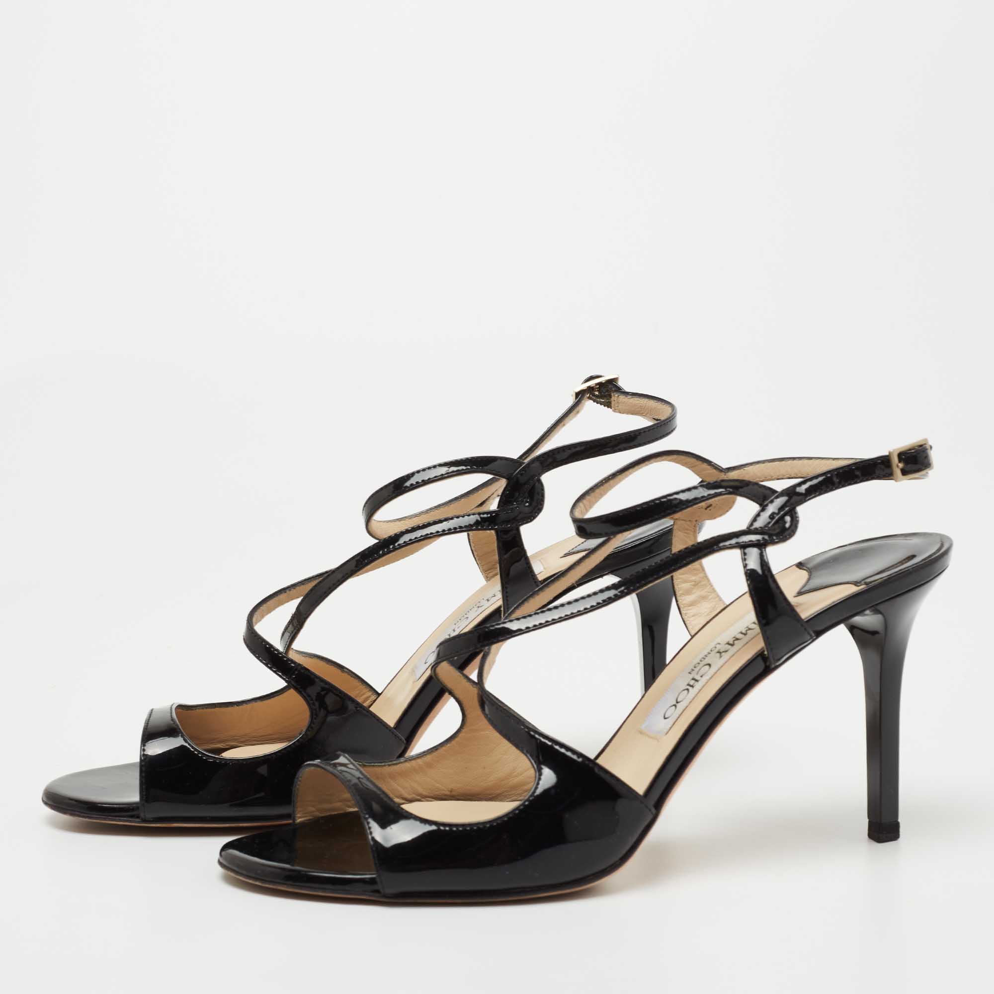 

Jimmy Choo Black Patent Leather Paxton Sandals Size