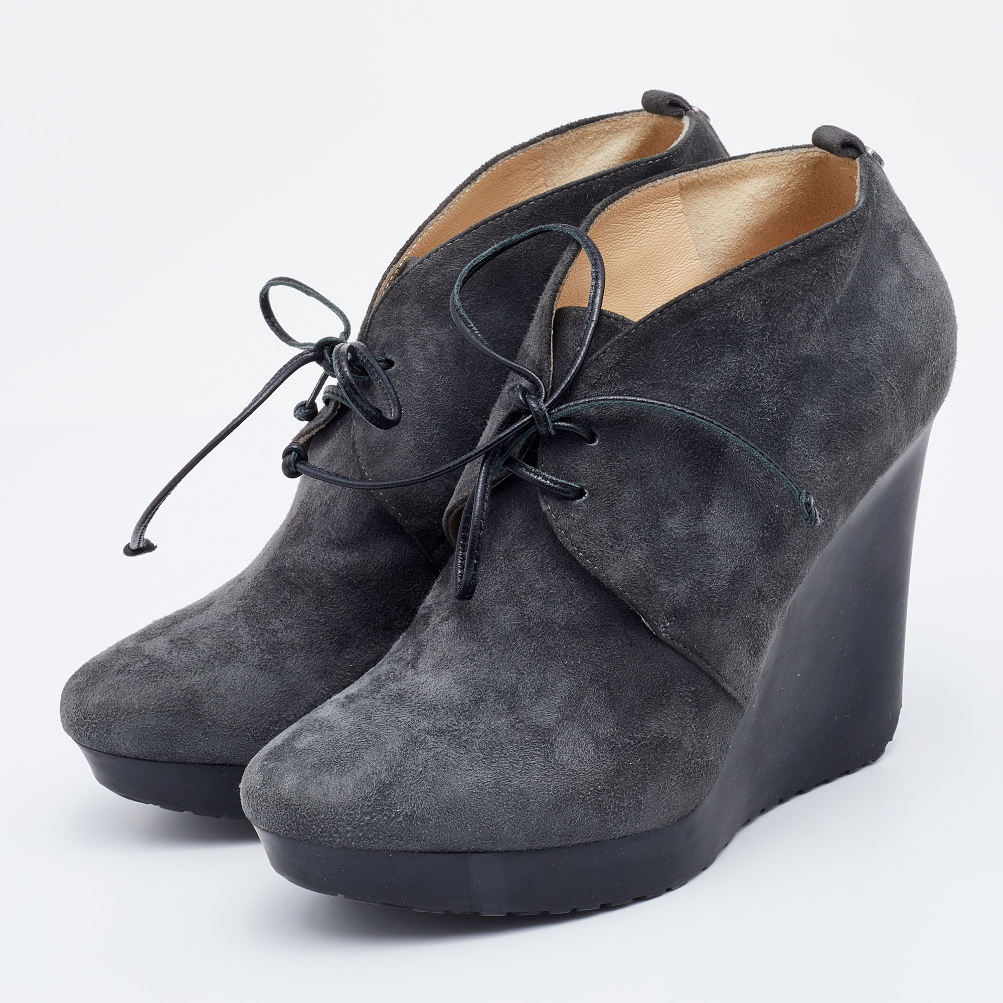 

Jimmy Choo Grey Suede Baxter Wedge Lace Up Booties Size