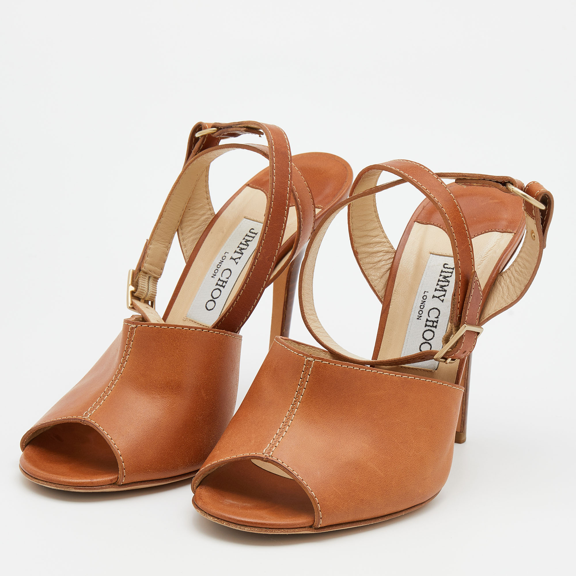

Jimmy Choo Brown Leather Ankle Strap Sandals Size